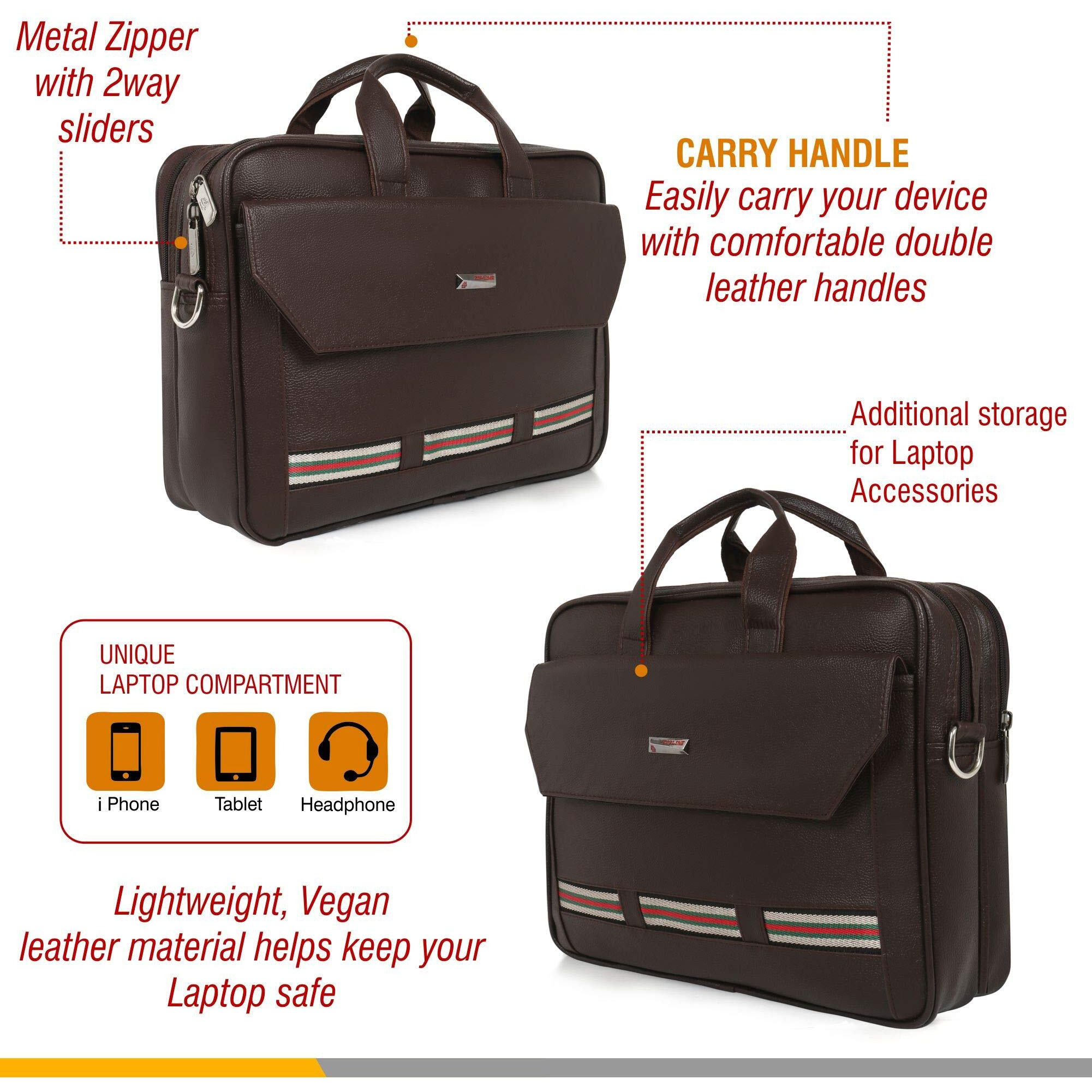 Zipline Office Faux Leather Laptop Bag For Men - Fits 14/15/15.6 Inch Laptop/Tablet Messenger Bags For Mens (1-Brown Bag)