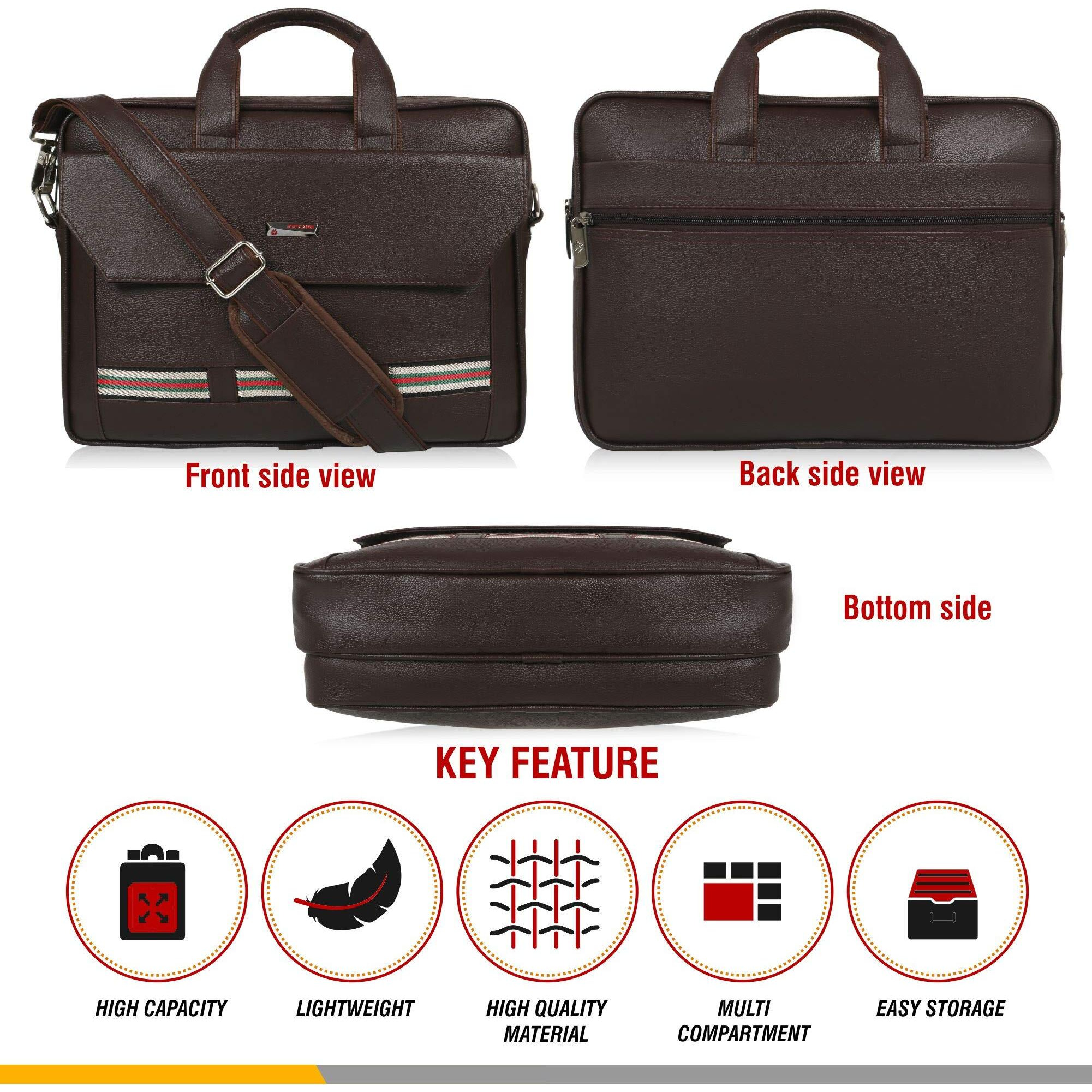 Zipline Office Faux Leather Laptop Bag For Men - Fits 14/15/15.6 Inch Laptop/Tablet Messenger Bags For Mens (1-Brown Bag)