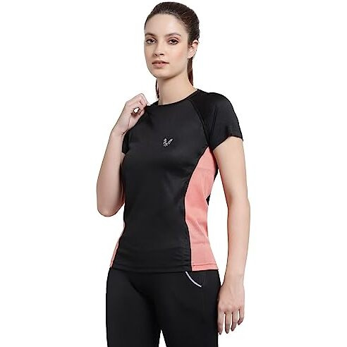Uzarus Polyester Womens Dry Fit Workout Top Sports Gym Regular Fit T-Shirt (Black, Xl)