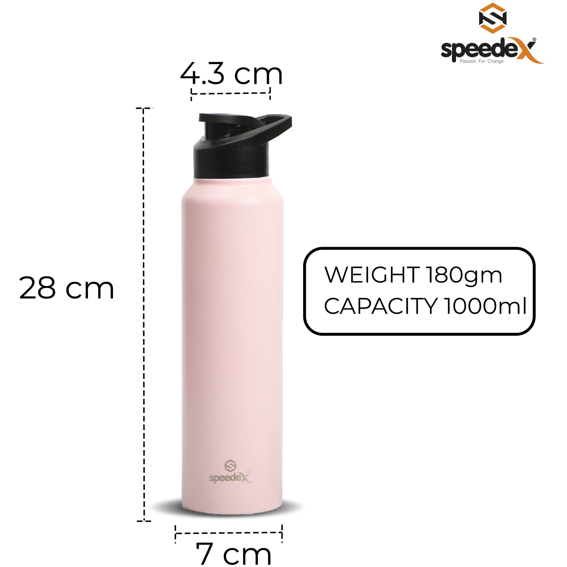 Speedex Stainless Steel Water Bottle 1 Ltr For Kids, Boys, Girls, 1 Litre Bottles For Gym, Sports, Fridge Use, School & Office - 1000Ml, Pastel Pink Colour, Set Of 1, Sipper Cap