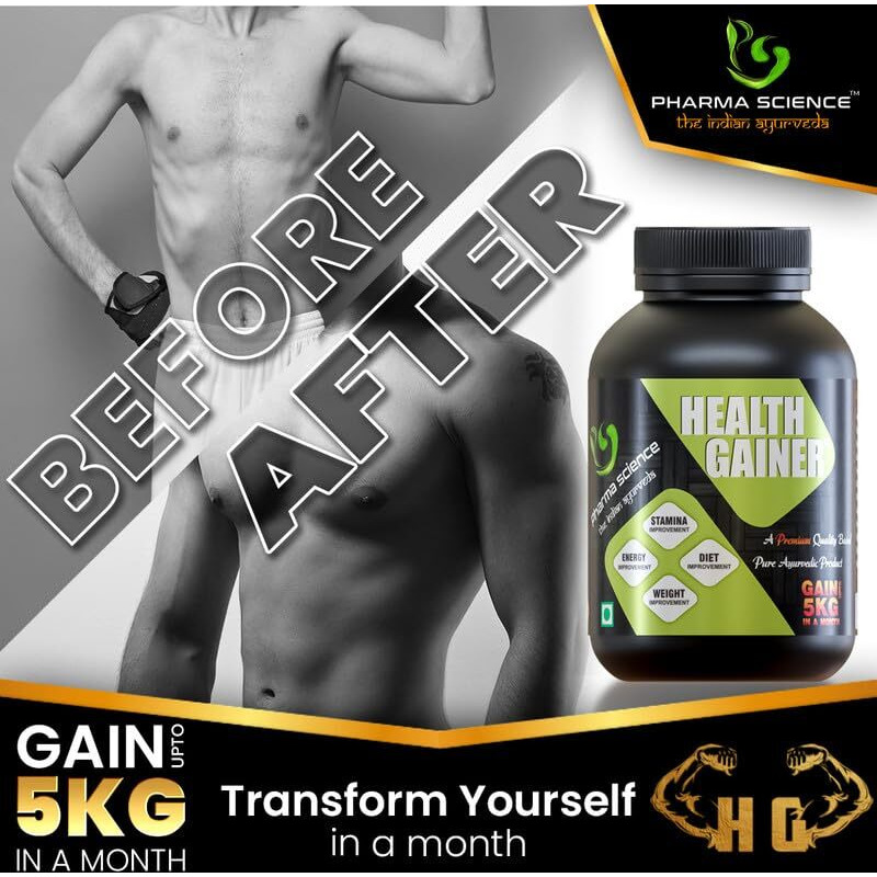 Pharma Science Ayurvedic Weight Gainer Supplement Powder For Men & Women - Increase Stamina,Muscle Mass Bulk & Overall Wellness|Natural Protein & Carbs|Health Gain|Pack 1,1 Count,200 Grams