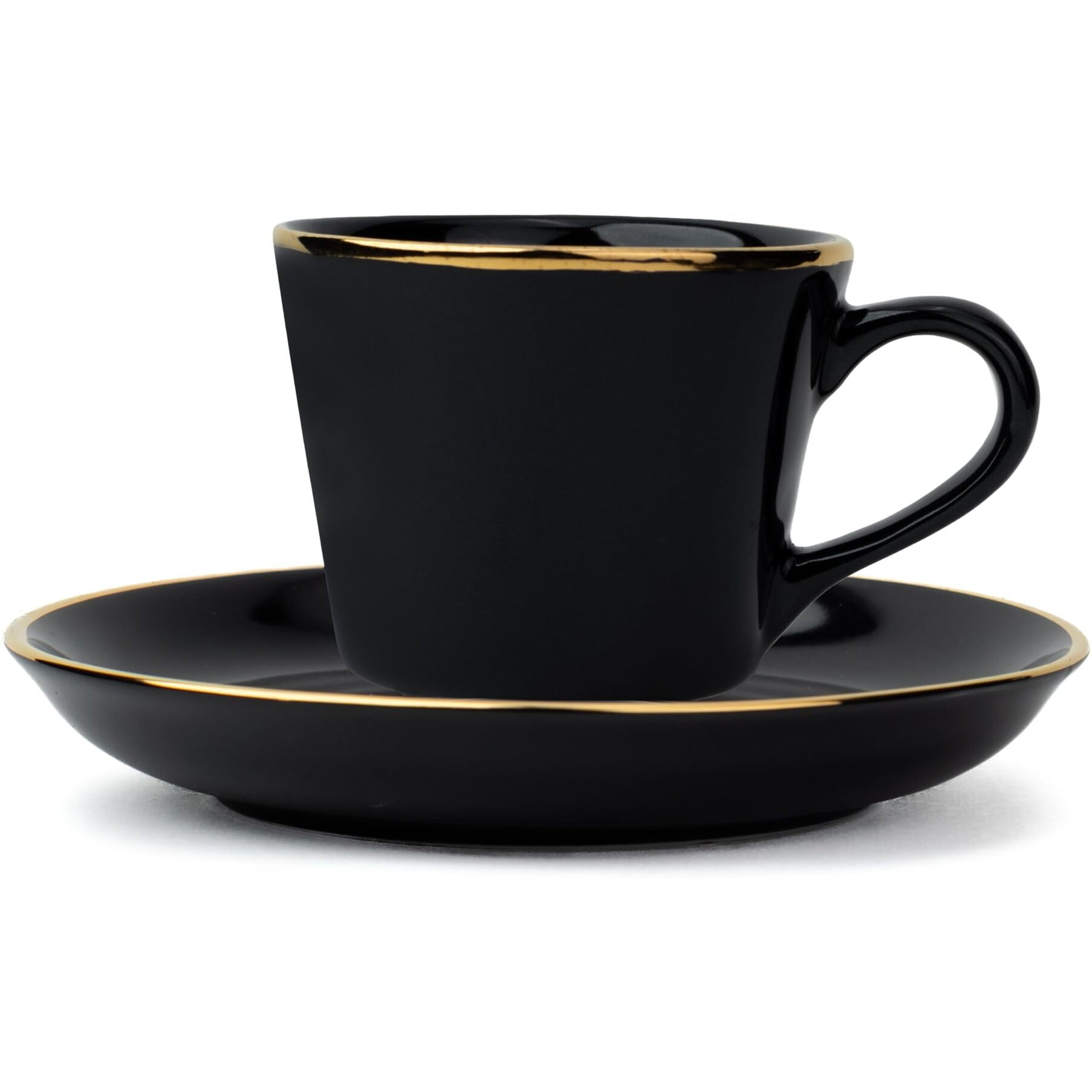 Shay Ceramic Tea Cup Saucer Set, Set Of 6, Black With Real Gold Line, 180Ml | Cup Set Of 6 For Tea | Glossy Finish | Real Gold Line | Tea Cup Set Of 6 (Cup Saucer - Black Gold Line)