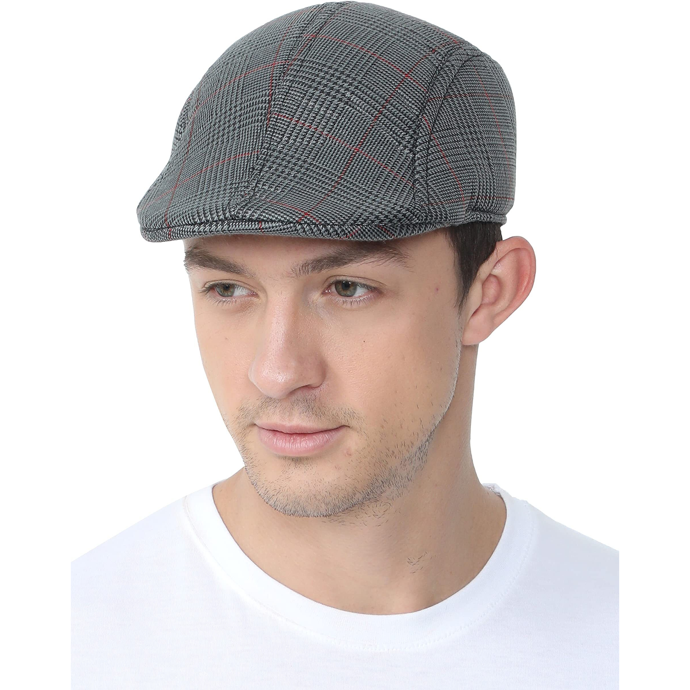 Fabseasons Checkered Casual Golf Flat Cotton Caps & Hats For Mens Dark Grey, Free Size