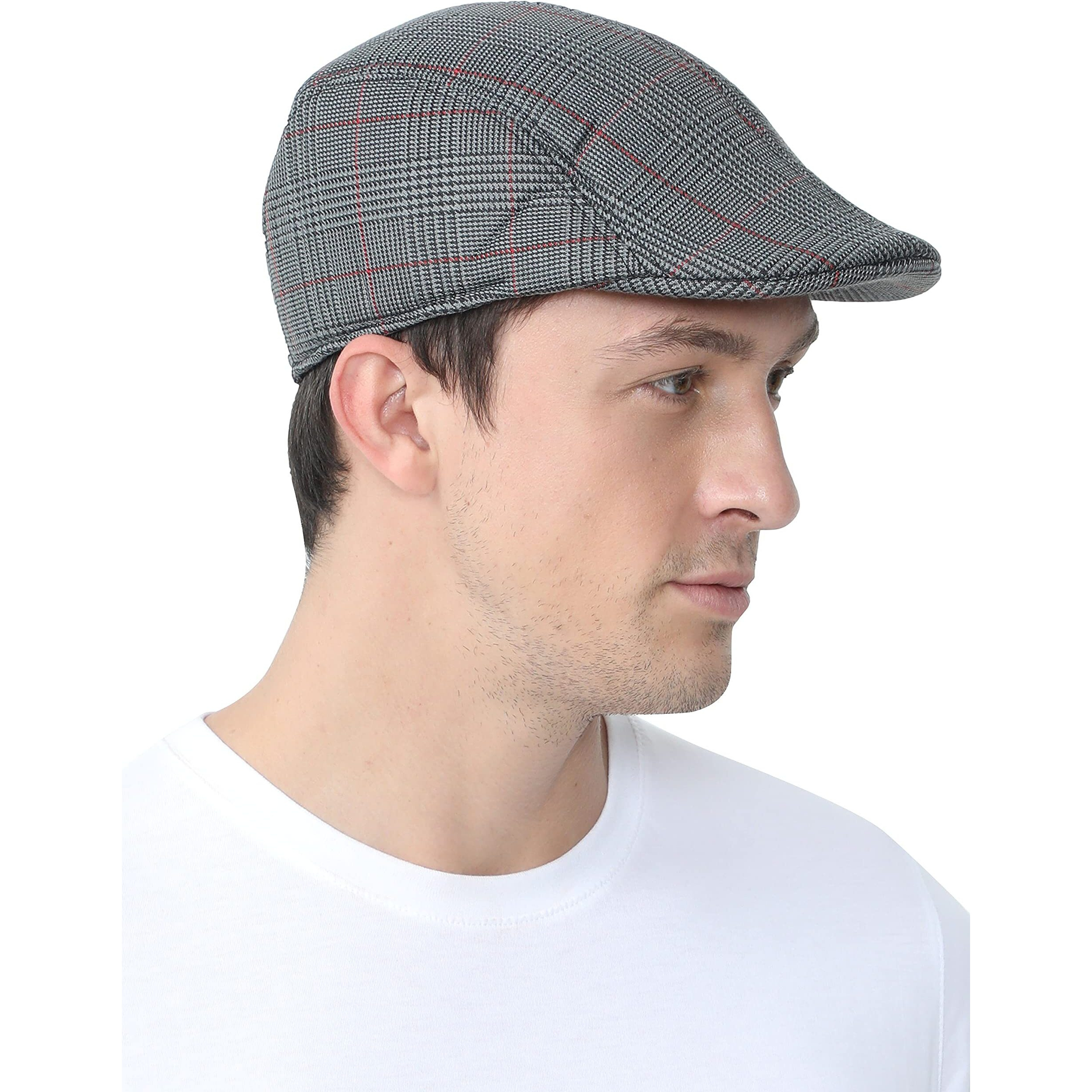 Fabseasons Checkered Casual Golf Flat Cotton Caps & Hats For Mens Dark Grey, Free Size