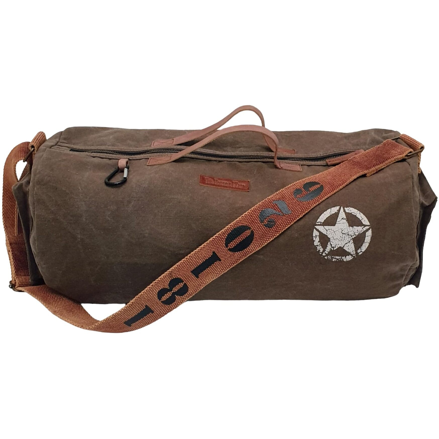 The House Of Tara Canvas Travel Duffle Bag 25 Litres | Sports Duffel | For Men And Women | Waterproof | Adjustable Broad Strap | Gym Bag | Airline Carry On Luggage | Quick Access Pockets | Brown