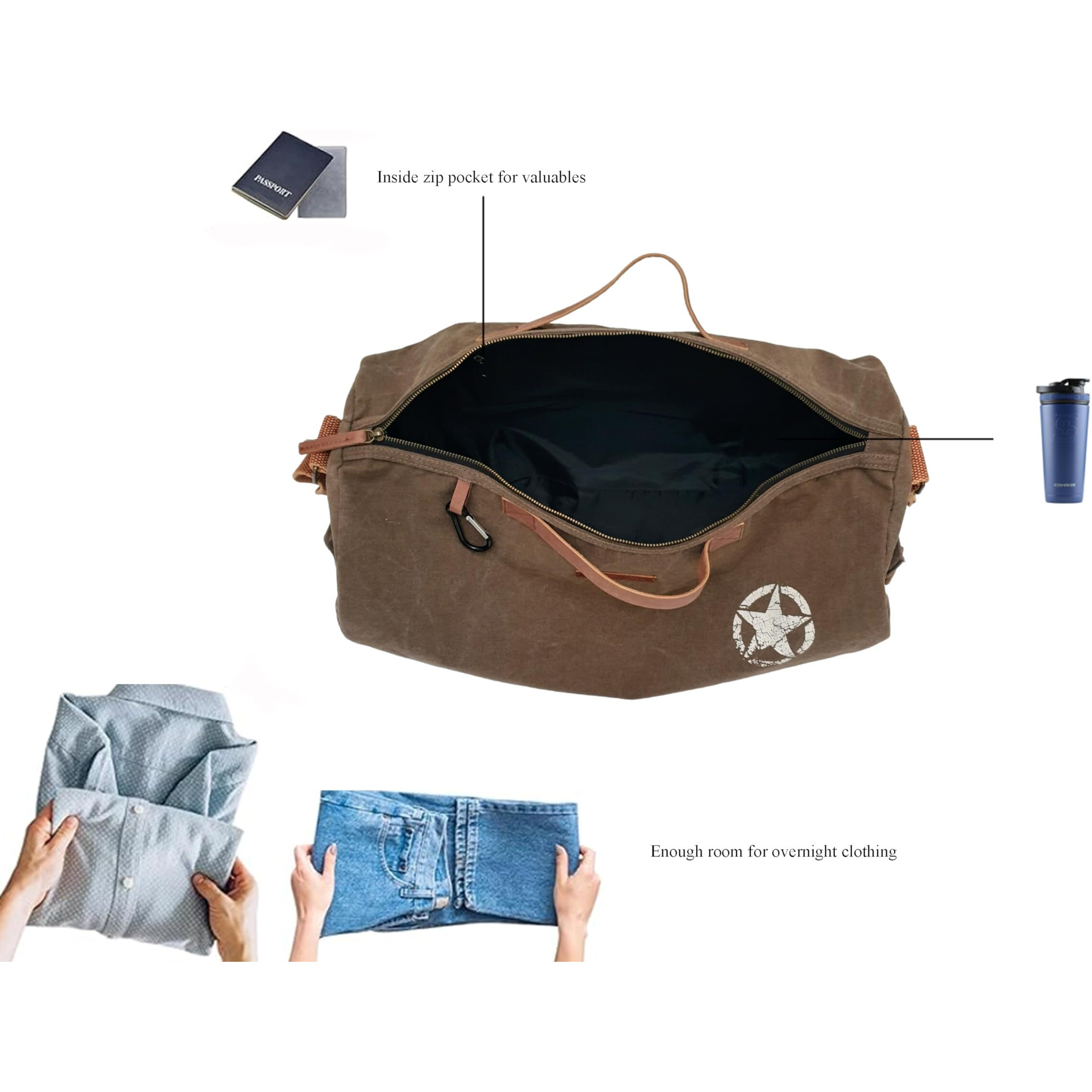 The House Of Tara Canvas Travel Duffle Bag 25 Litres | Sports Duffel | For Men And Women | Waterproof | Adjustable Broad Strap | Gym Bag | Airline Carry On Luggage | Quick Access Pockets | Brown