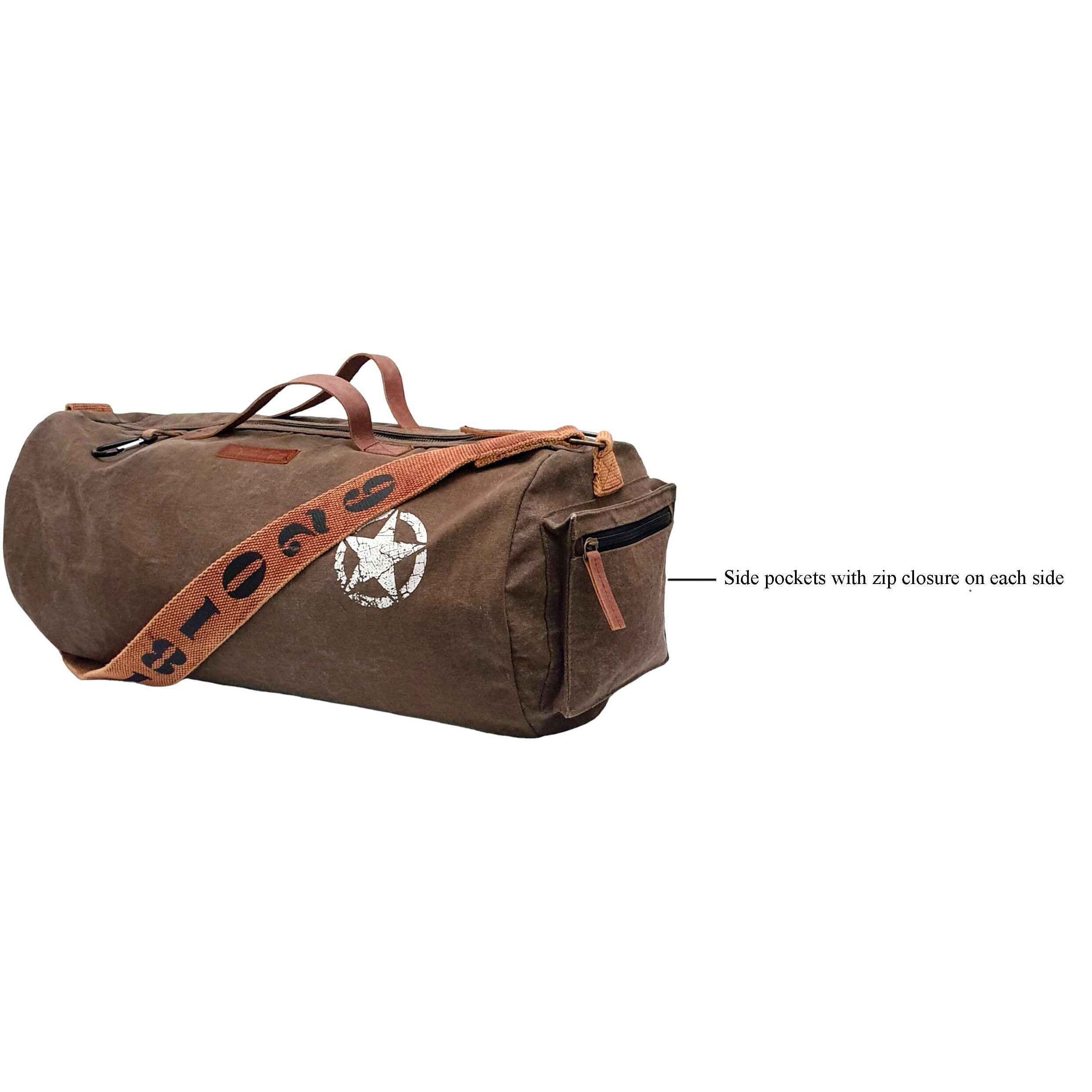 The House Of Tara Canvas Travel Duffle Bag 25 Litres | Sports Duffel | For Men And Women | Waterproof | Adjustable Broad Strap | Gym Bag | Airline Carry On Luggage | Quick Access Pockets | Brown
