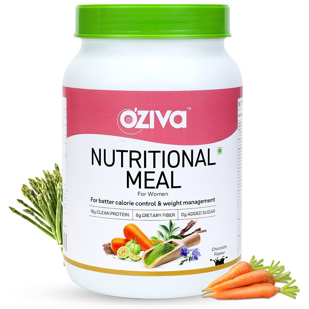 Oziva Nutritional Meal Women (High In Protein With Ayurvedic Herbs Like Shatavari, Brahmi,Ginseng, Flax Seeds) For Weight Management, Meal Replacement Shake, Chocolate,1Kg