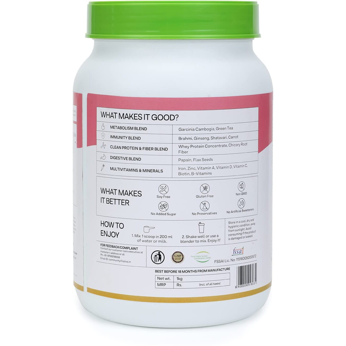 Oziva Nutritional Meal Women (High In Protein With Ayurvedic Herbs Like Shatavari, Brahmi,Ginseng, Flax Seeds) For Weight Management, Meal Replacement Shake, Chocolate,1Kg