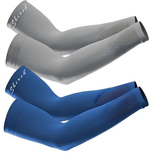 Shirsh Uv Protection Cooling Men And Women Arm Sleeves Compression Sun Sleeves For Men Women Youth, Sports, Cricket, Hand Gloves For Men And Women, Tattoo Cover-Up, Upf 50-2 Pair (Blue & Grey)