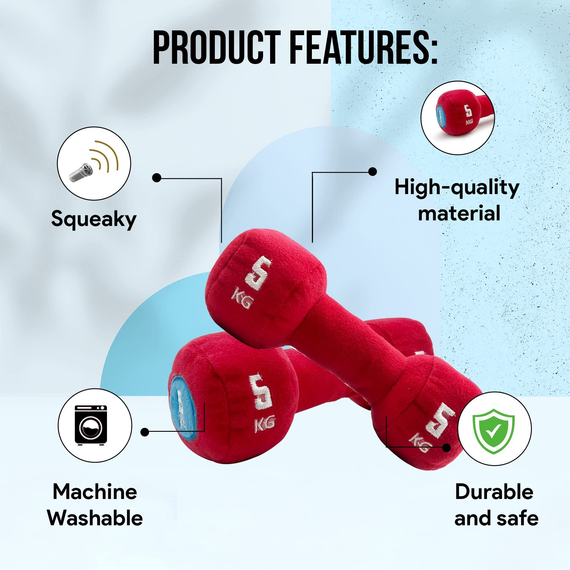 Goofy Tails Dog Toys | Gym Series Red Dumbbell Plush Toys For Dogs | Dog Toys For Puppies | Dog Squeaky Toy| Soft Toys For Dogs And Puppies| Pet Toys For Dog| Squeaky Toy For Dogs (Red)