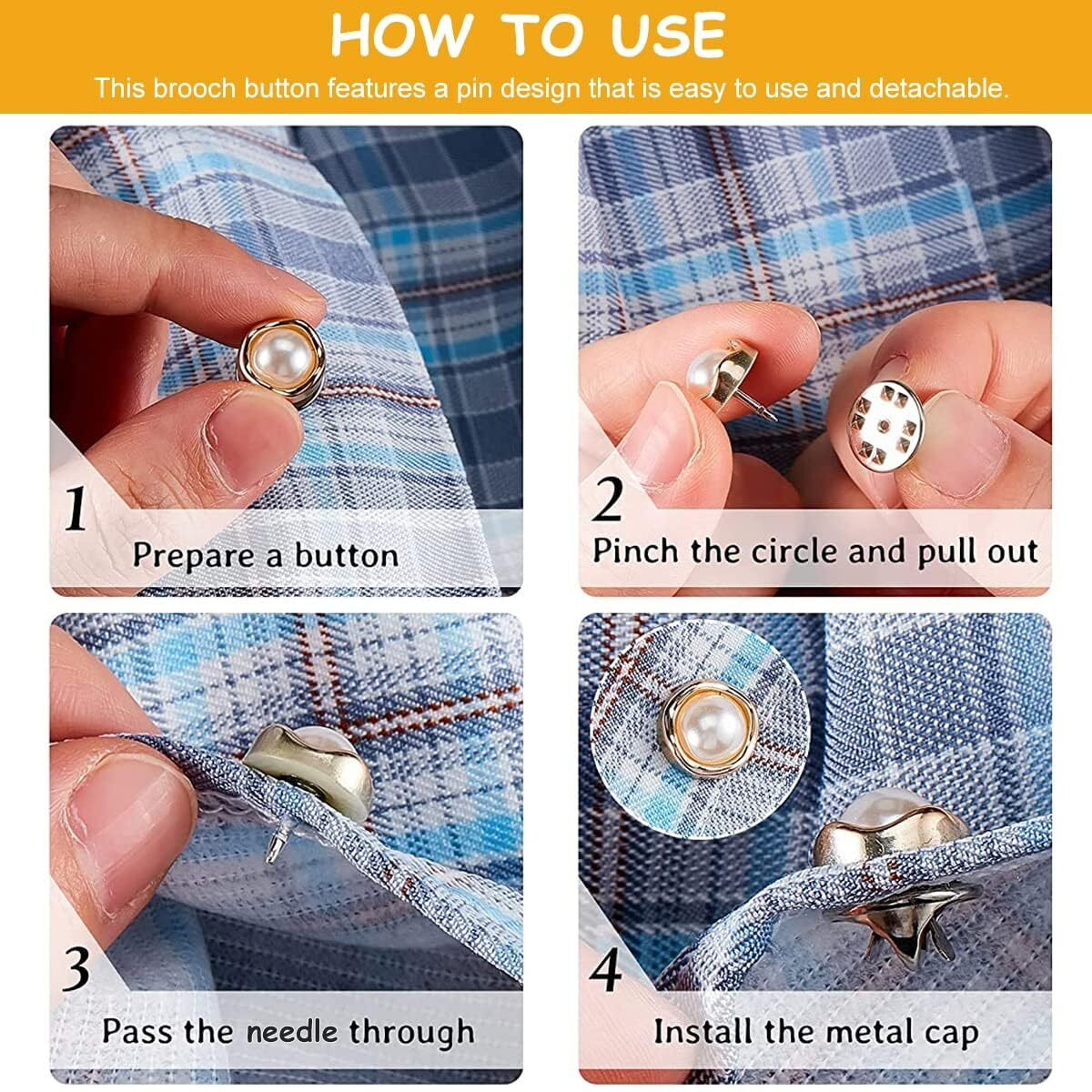 Mojibe New 30Pcs Pearl Buttons Brooch Cover Up Brooch Pins Mini Safety Shirt Buttons For Cardigan, Saree, Dress, Hats, No Sew & Removable (Multi Design)