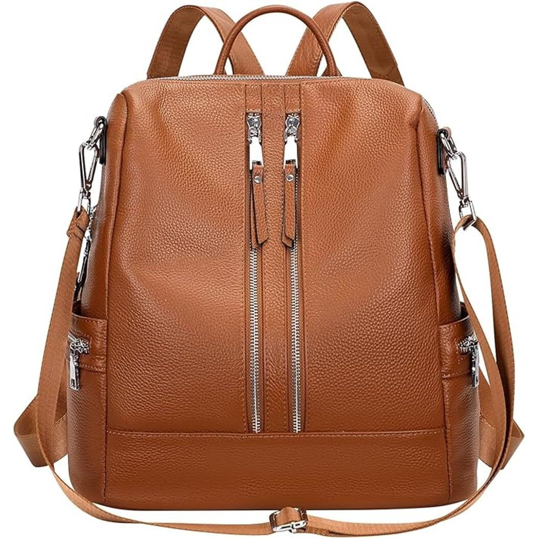 Comfabie Leather Backpacks Purse For Women, Girls College Shoulder Bags, Crossbody Handbags With Laptop Compartment, Travel Backpacks, Messenger Bags, Wallets & Luggage Purse, Daypacks (Tan)