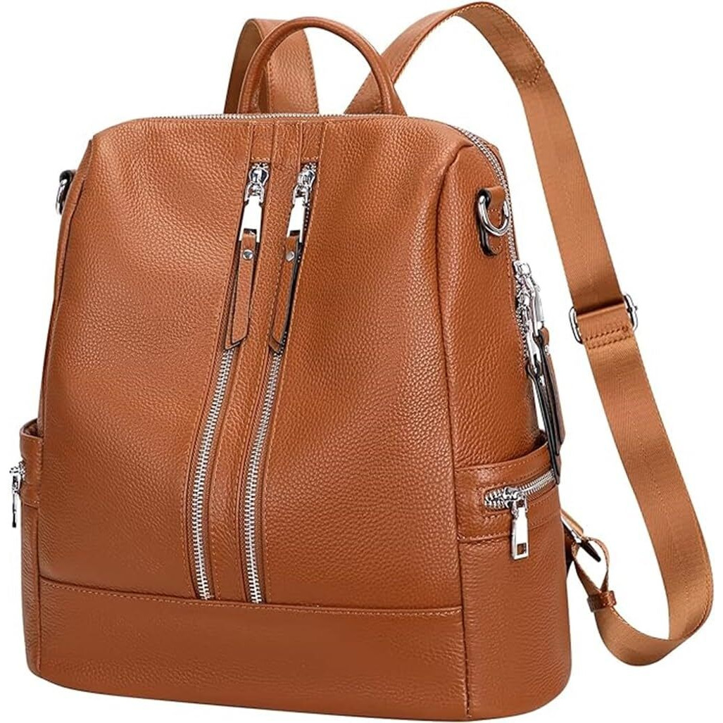 Comfabie Leather Backpacks Purse For Women, Girls College Shoulder Bags, Crossbody Handbags With Laptop Compartment, Travel Backpacks, Messenger Bags, Wallets & Luggage Purse, Daypacks (Tan)