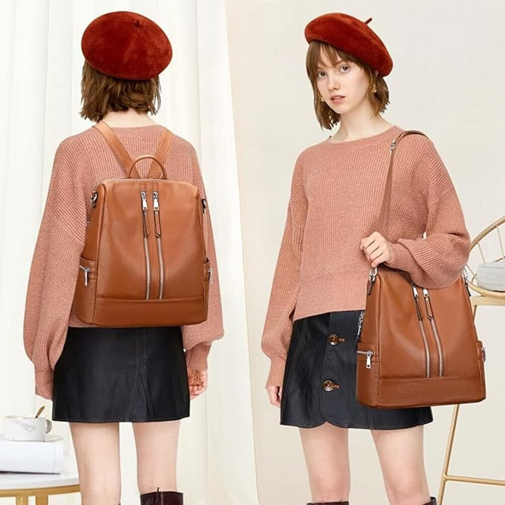 Comfabie Leather Backpacks Purse For Women, Girls College Shoulder Bags, Crossbody Handbags With Laptop Compartment, Travel Backpacks, Messenger Bags, Wallets & Luggage Purse, Daypacks (Tan)