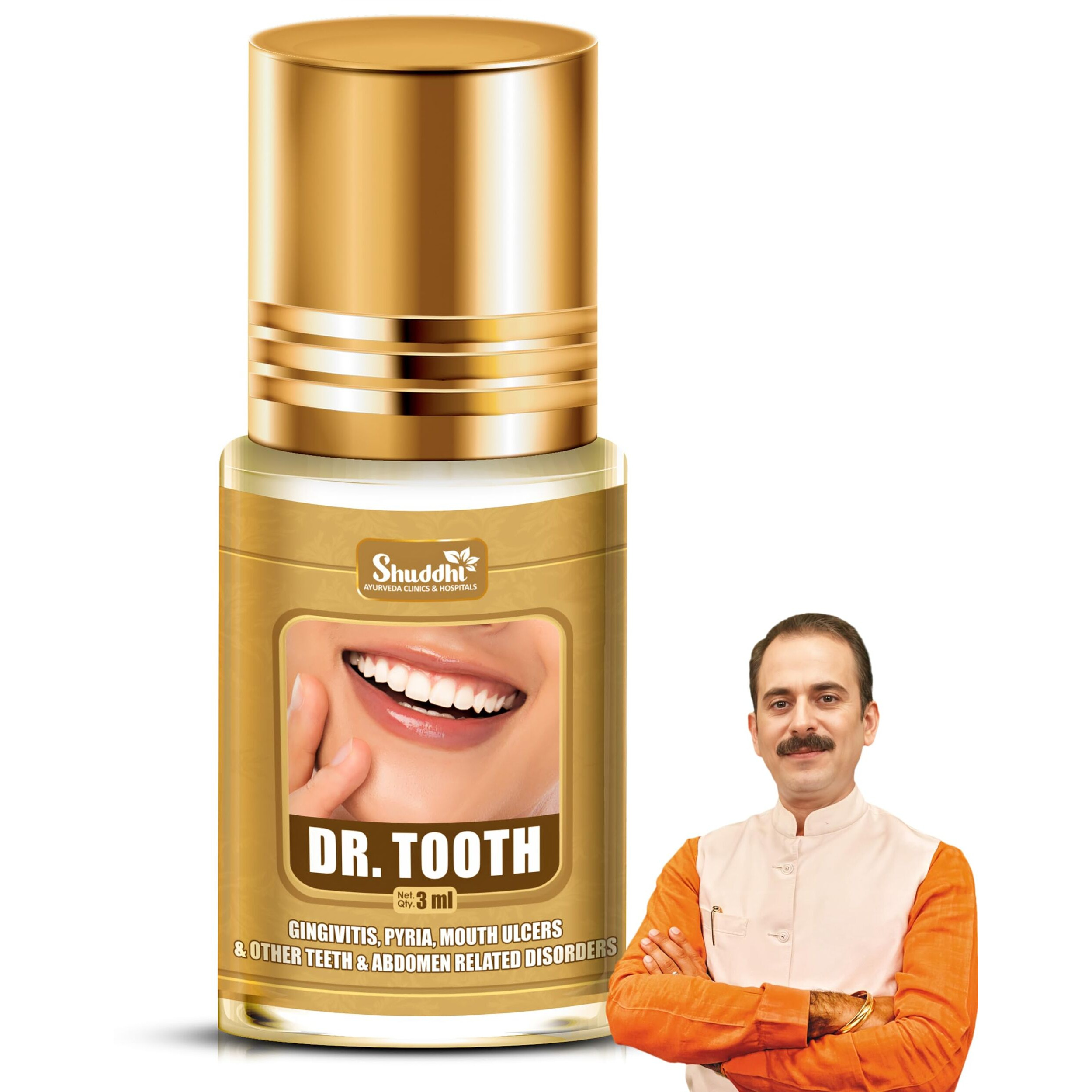 Shuddhi Dr. Tooth Oil | Ayurvedic Oral Care | Essential Oil 100% Natural & Pure For Teeth,Skin And Hair Perfora Oil Pulling For Healthier Teeth&Gums|Ayurvedic Dental Mouthwash For Oral Health, Detoxification&Bad Breath|Teeth Whitener&Freshens Breath, 3Ml