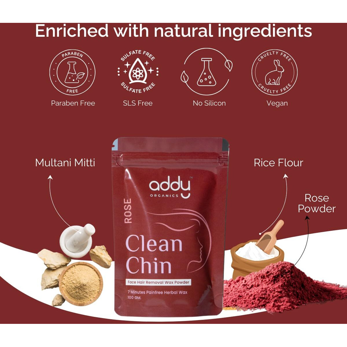 Addy Organics Herbal Face Wax Powder For Women - 7-Minute Natural & Painless Hair Removal, Ayurvedic Wax For All Skin Types, Cleans Dead Skin & D-Tans - Ideal For Face, Hands, Legs, Underarms & Bikini Line  100G (Pack Of 1, Rose)