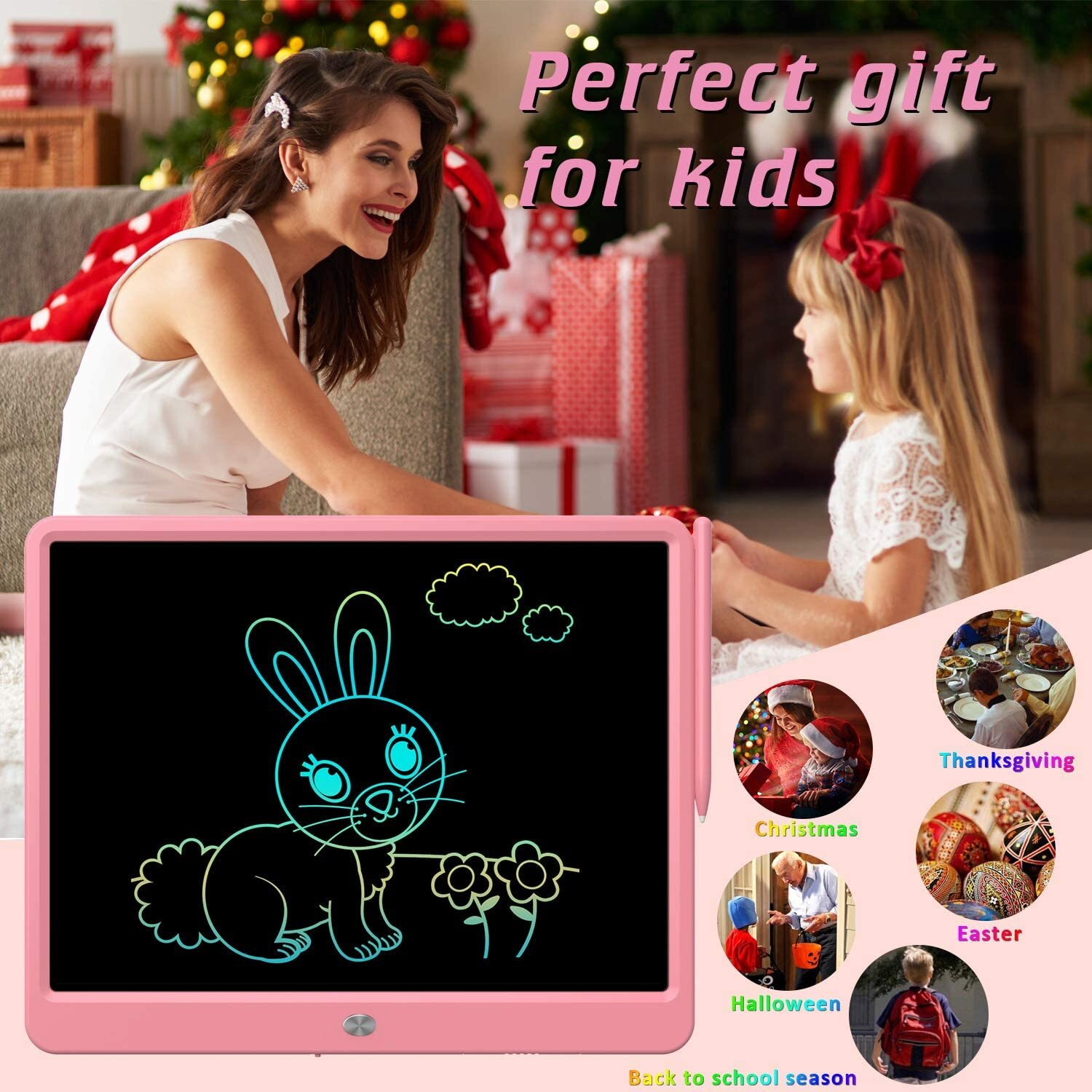 Proffisy Lcd Writing Tablet 15 Inches Colorful Screen Drawing Pad, E-Writing And Scribbler Boards For Kids, Electronic Educational Learning Toys For 3-12 Year Old Girls Pink, Colorful Screen