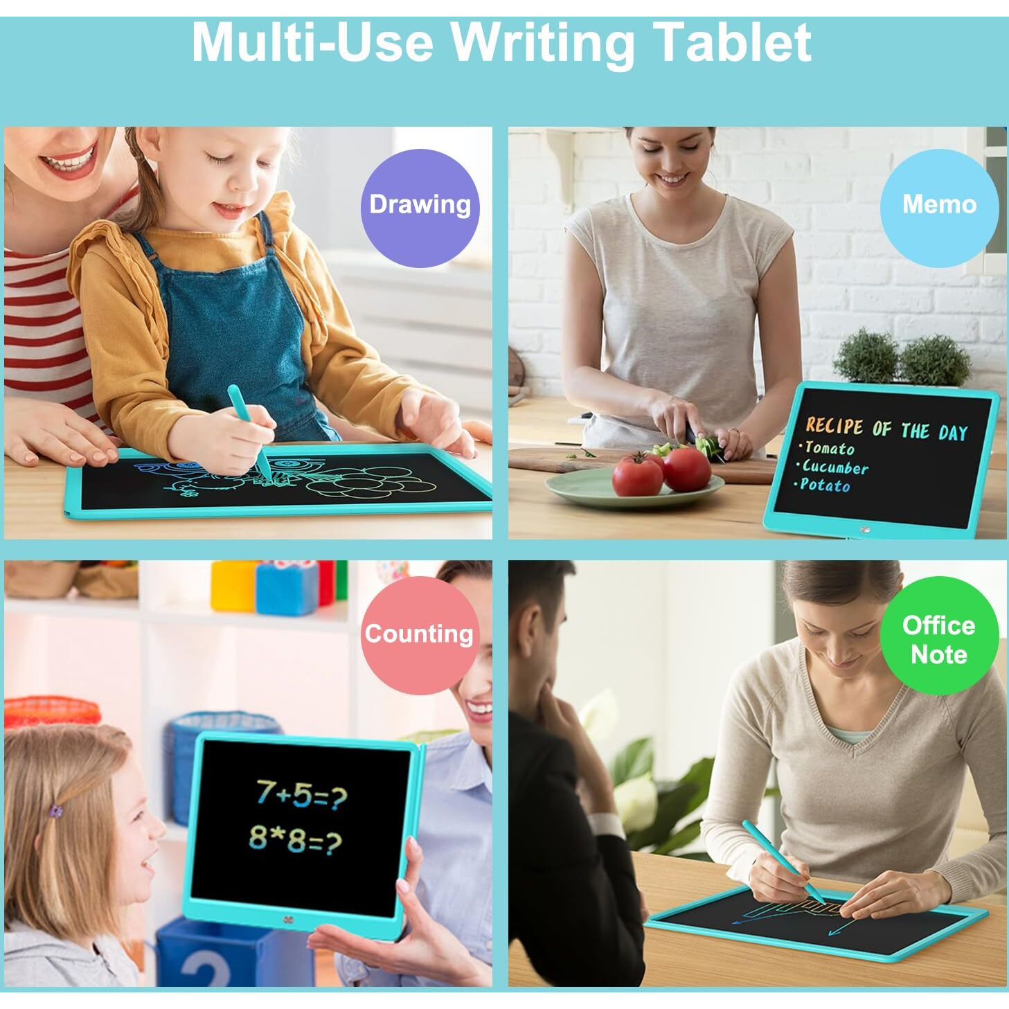 Proffisy Lcd Writing Tablet 15 Inches Colorful Screen Drawing Pad, E-Note And Scribbler Boards For Kids, Electronic Educational Learning Toys For 3-12 Year Old Girls