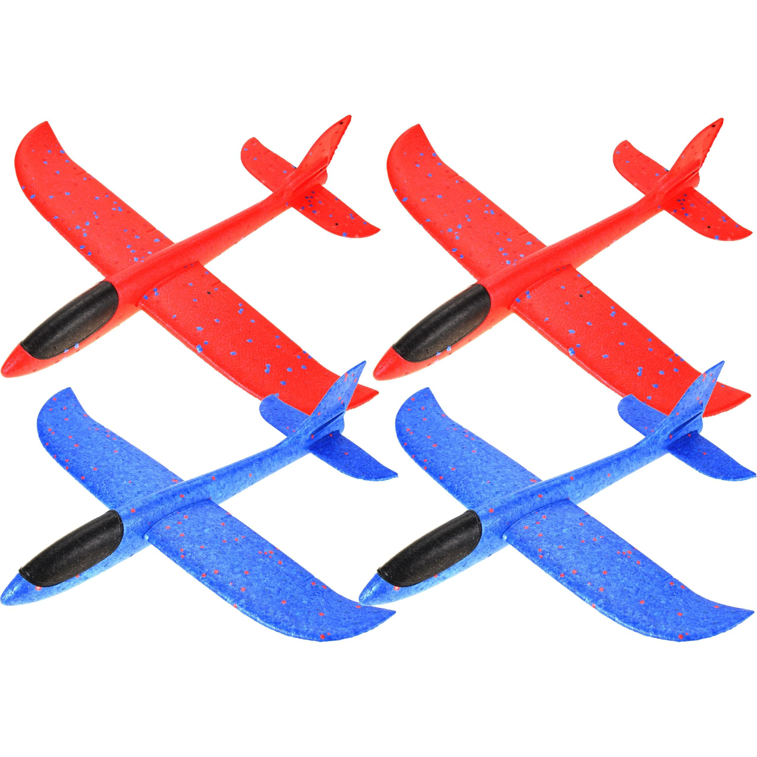 Powertrc 17.5" Toy Throwing Foam Airplane | 4 Pack Of Foam Gliding Airplane | Outdoor Sports Toys And Party Favors, Red, Blue