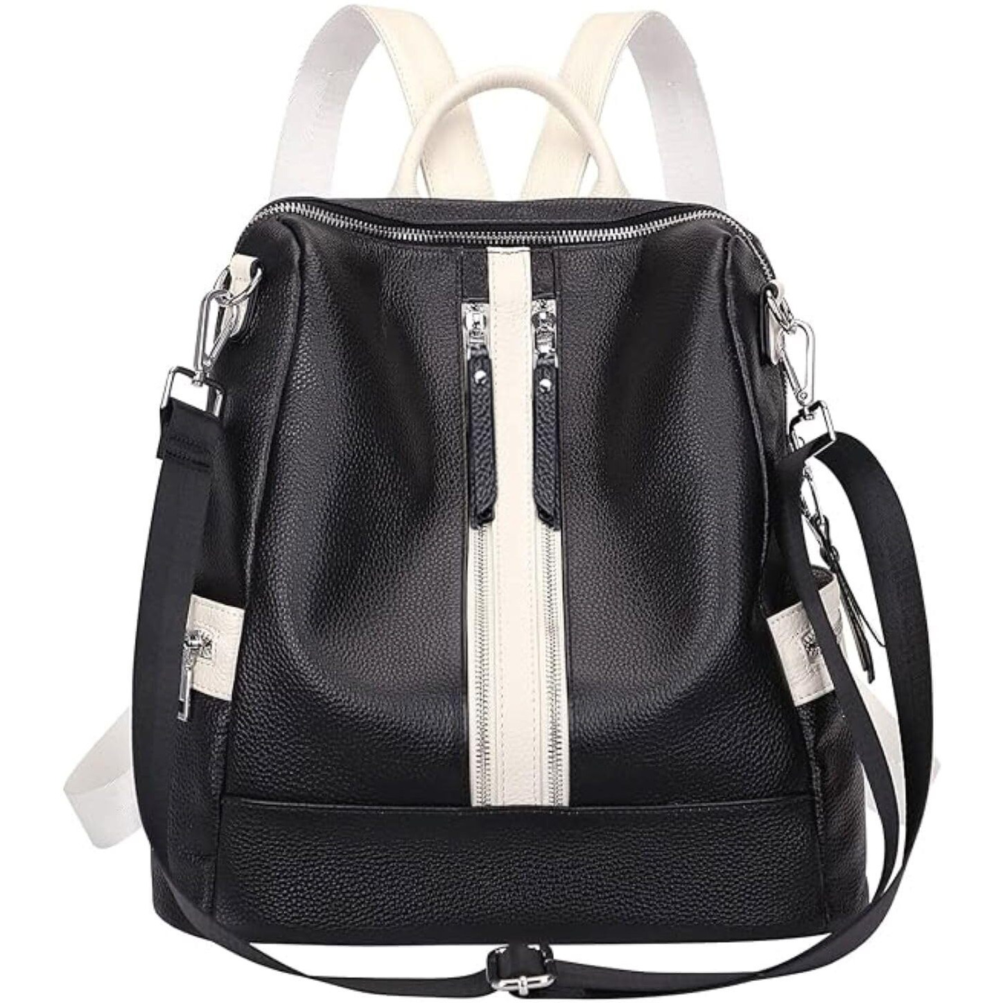 Comfabie Leather Backpacks Purse For Women, Girls College Shoulder Bags, Crossbody Handbags With Laptop Compartment, Travel Backpacks, Wallets & Luggage Purse, Daypacks (New Backpack Black & White)