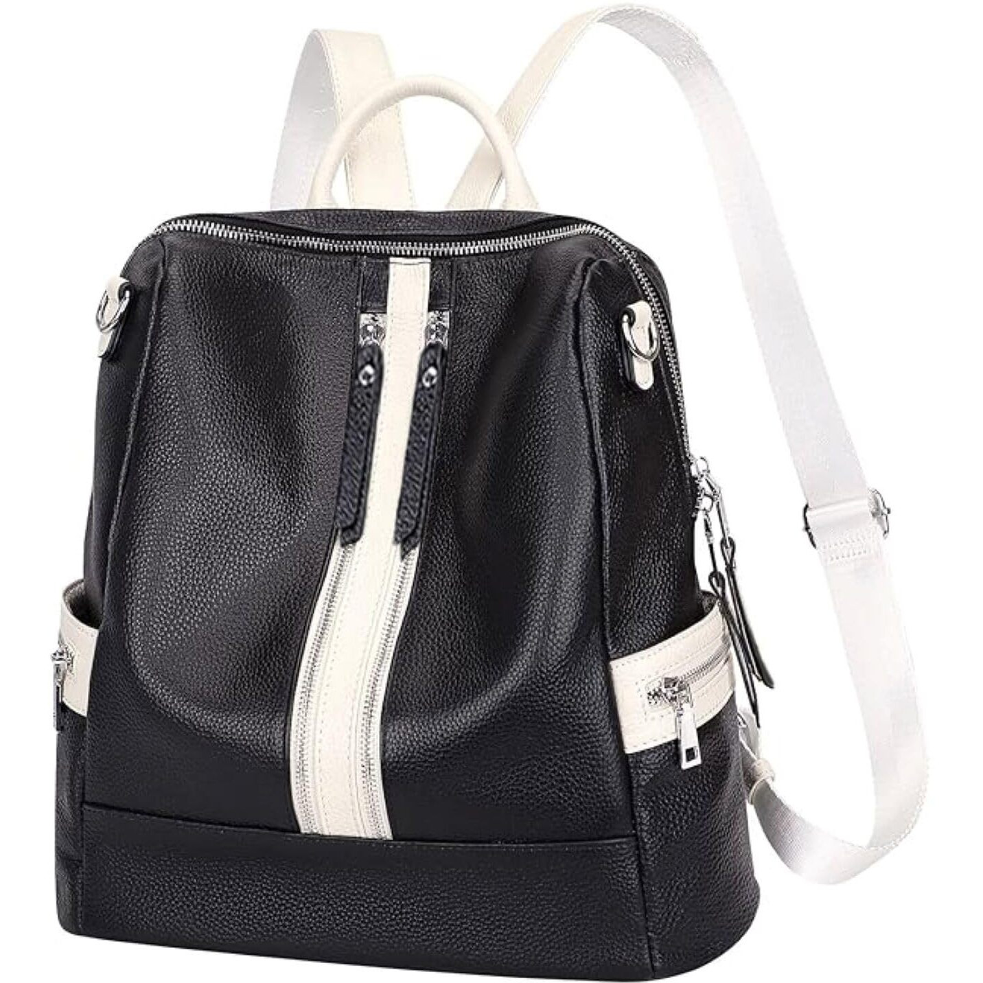 Comfabie Leather Backpacks Purse For Women, Girls College Shoulder Bags, Crossbody Handbags With Laptop Compartment, Travel Backpacks, Wallets & Luggage Purse, Daypacks (New Backpack Black & White)