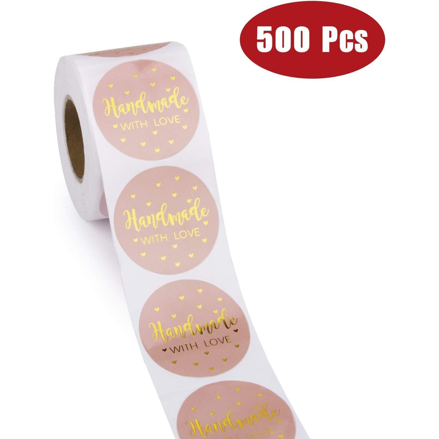 3.8 Cm 500 Pcs 1.5In Handmade Tags For Packaging Thank You Labels For Small Business Wedding Birthday Party Envelope Seals Decorative Baking Packaging (Handmade With Love)