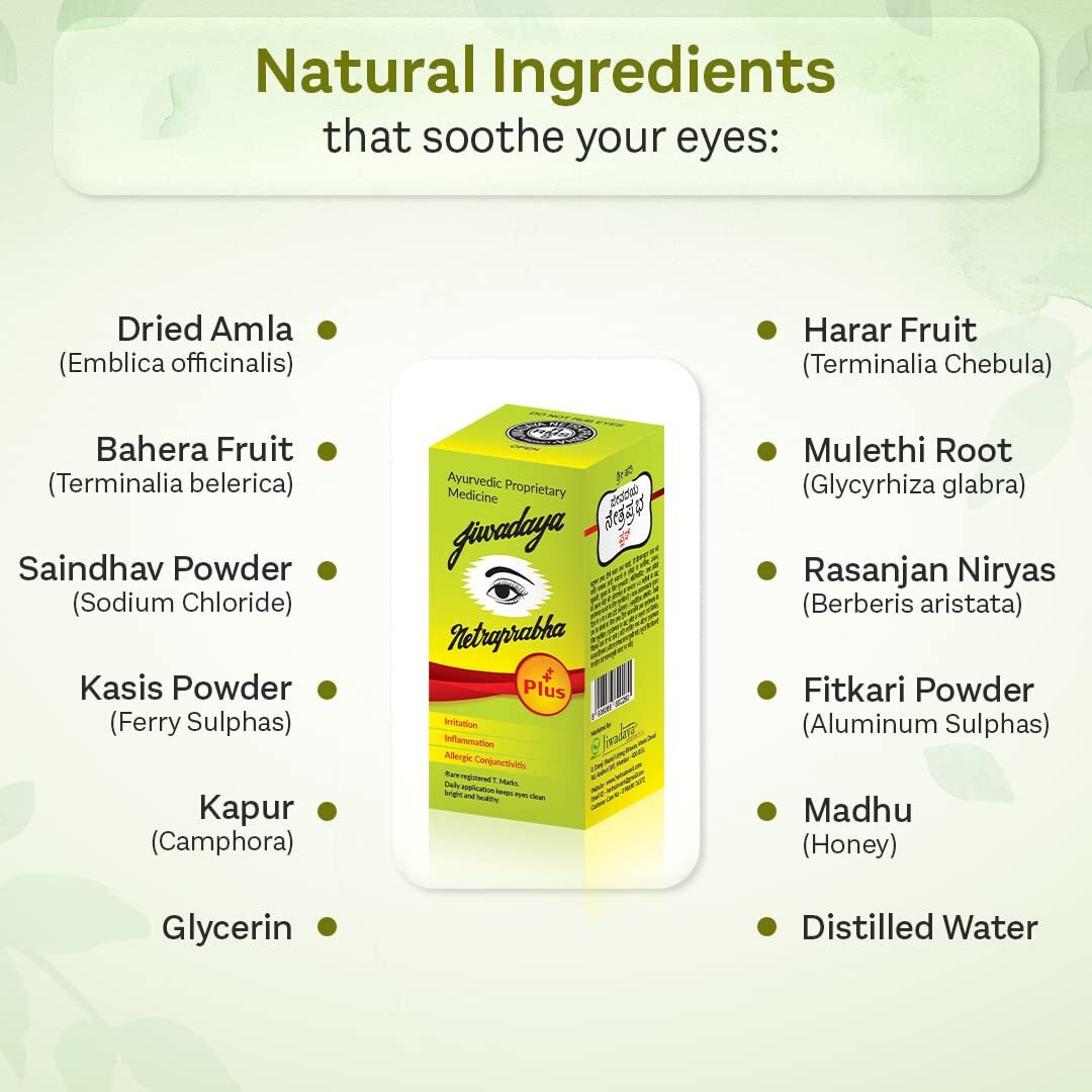 Jiwadaya Netraprabha Plus Ayurvedic Herbal Honey Base Eye Drops, Green, 10 Ml (Pack Of 3)