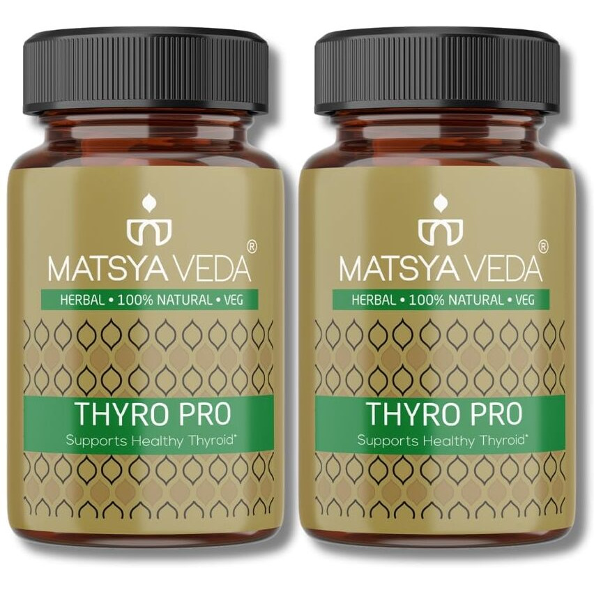 Matsyaveda Herbals Thyropro | Supports Thyroid Function & Healthy Metabolism | Ayurvedic Supplement With 15+ Herbal Ingredients |120 Veg Capsules I For Men And Women (Pack Of 2)