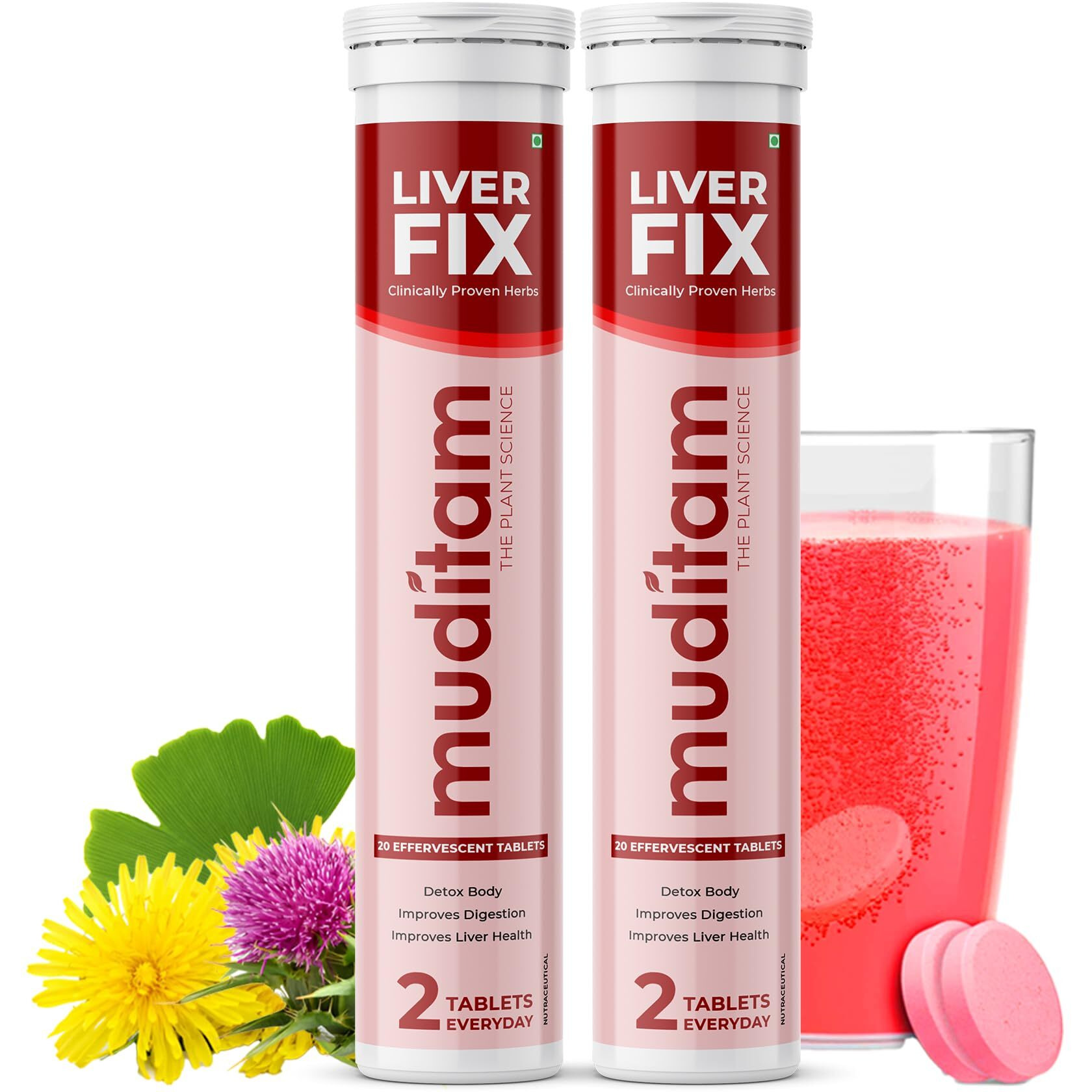 Muditam Ayurveda Liver Fix Effervescent Tablet | Liver Detox Ayurvedic | Milk Thistle Capsules For Liver In Effervescent Form | Helps In Fatty Liver | Ideal For 20 Days - 40 Tablets