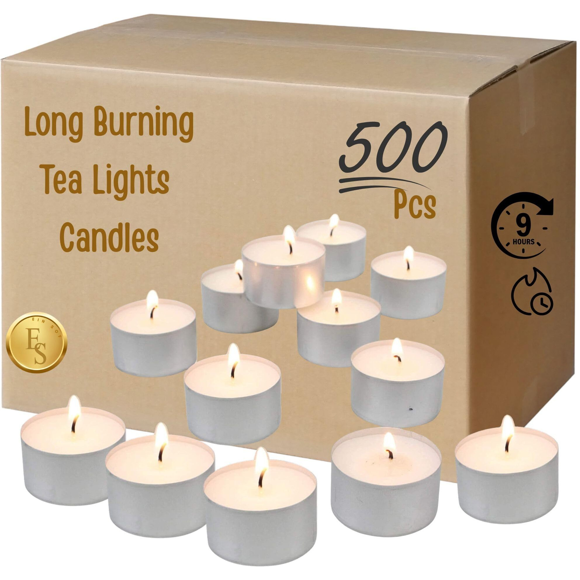 Ein Sof Set Of 500 Pcs Tea Lights For Home Dcor  9 Hours Burning Time, White, Non Scented, Jumbo Wax Tealight With Long Wick, Candle Light Dinner Birthday Decoration & Bedroom Diffuser T Lamp
