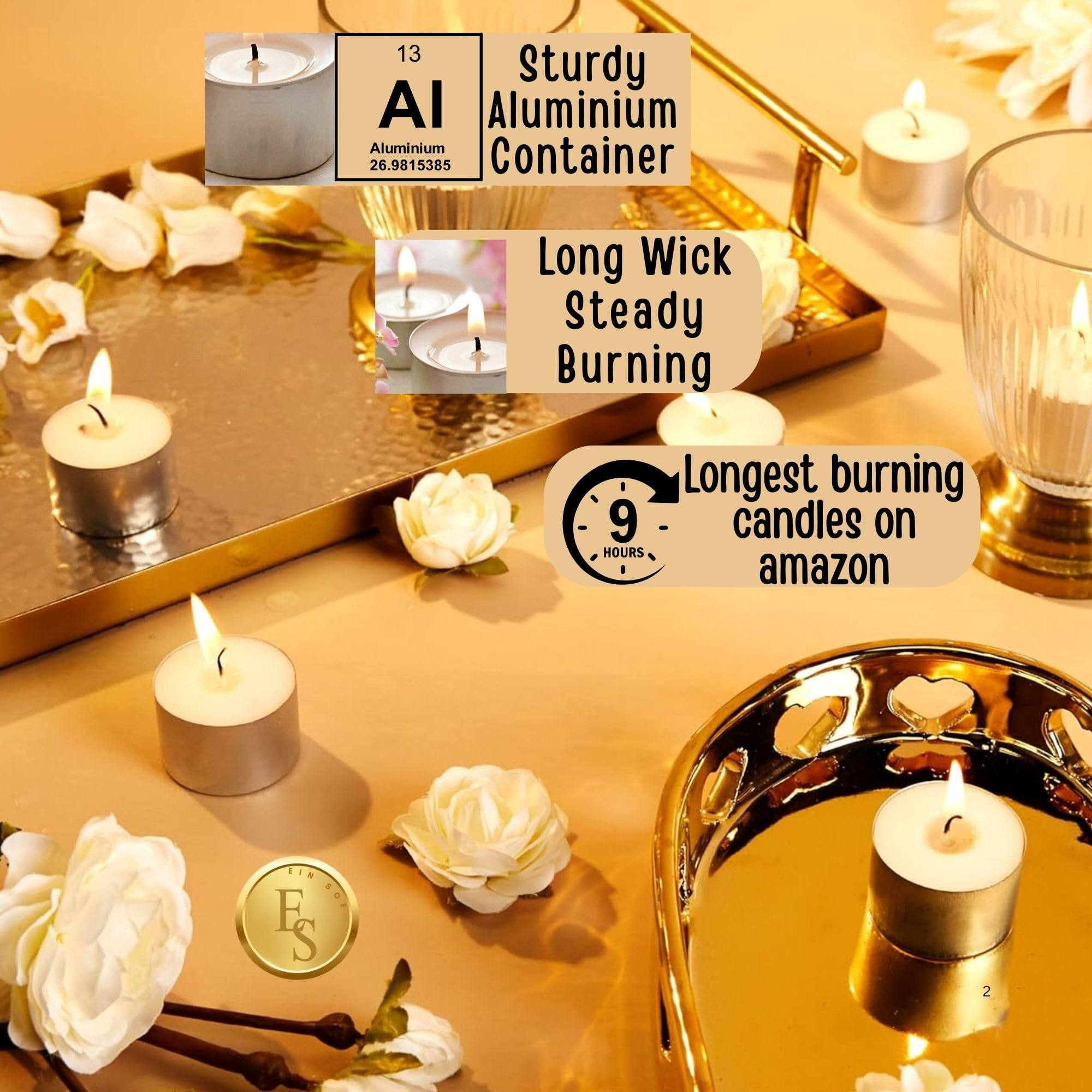 Ein Sof Set Of 500 Pcs Tea Lights For Home Dcor  9 Hours Burning Time, White, Non Scented, Jumbo Wax Tealight With Long Wick, Candle Light Dinner Birthday Decoration & Bedroom Diffuser T Lamp