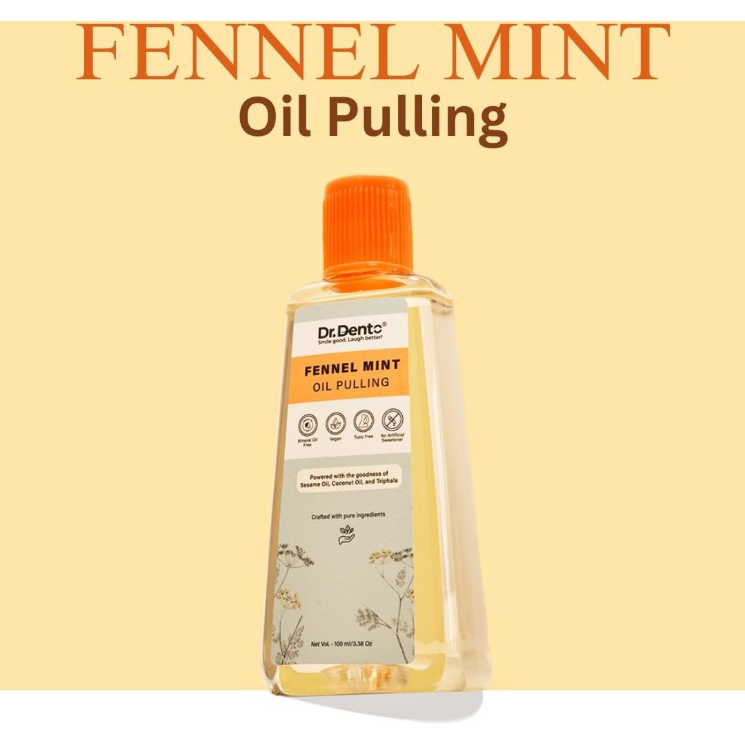 Dr.Dento Fennel Mint Oil Pulling | Ayurvedic Oral Care | All-Natural Coconut Oil Blend For Fresh Breath & Detox | Healthy Teeth & Gums (100 Ml)