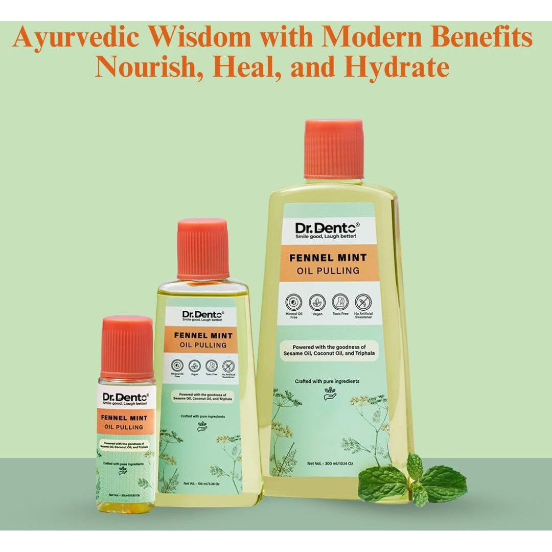 Dr.Dento Fennel Mint Oil Pulling | Ayurvedic Oral Care | All-Natural Coconut Oil Blend For Fresh Breath & Detox | Healthy Teeth & Gums (100 Ml)