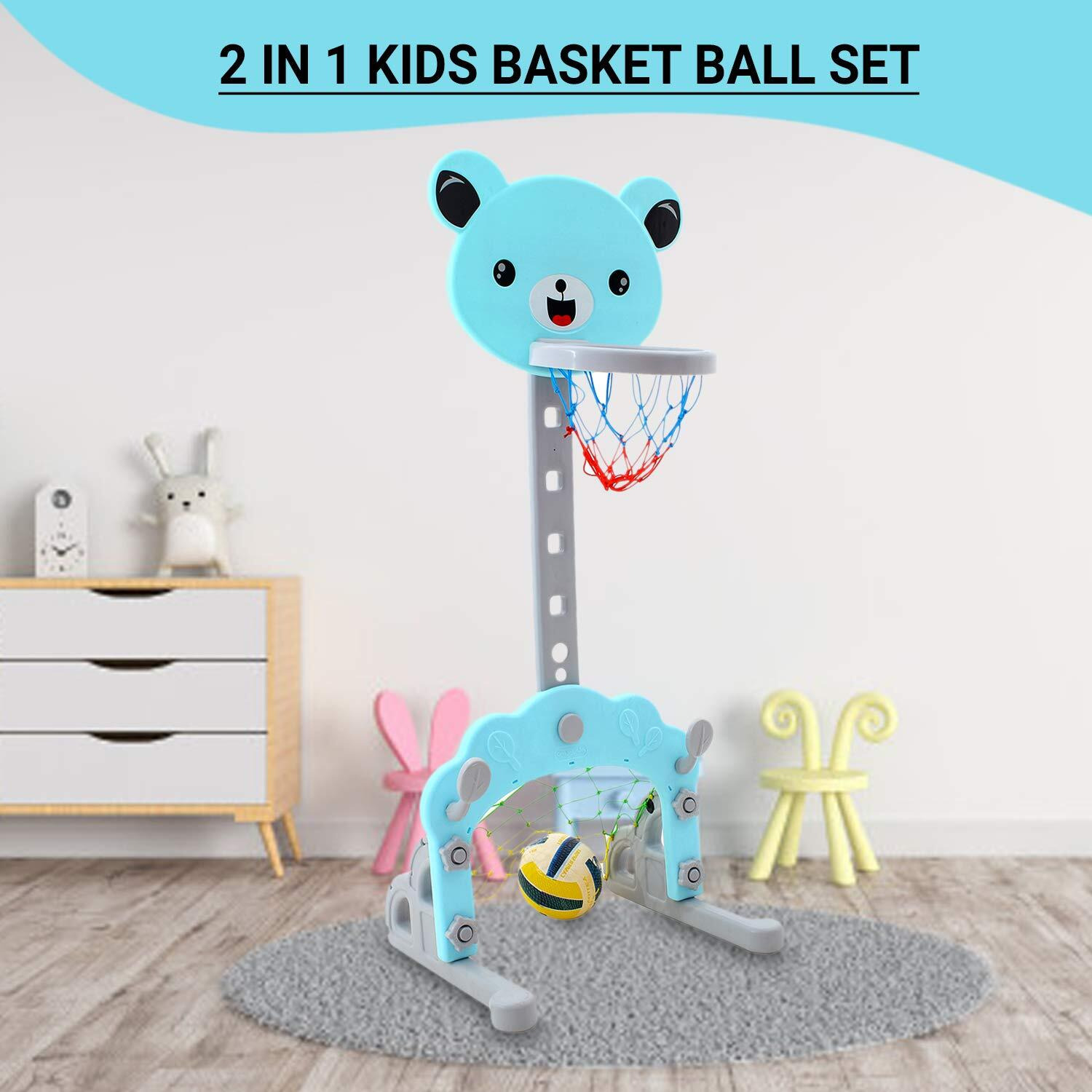 Baybee Multi Activity Sports Basketball For Kids/Outdoor & Indoor Games For Kids/Adjustable Basketball Set Toys With Ball/Multicolor Toys Kids Basket Ball For Babies (Catbear)