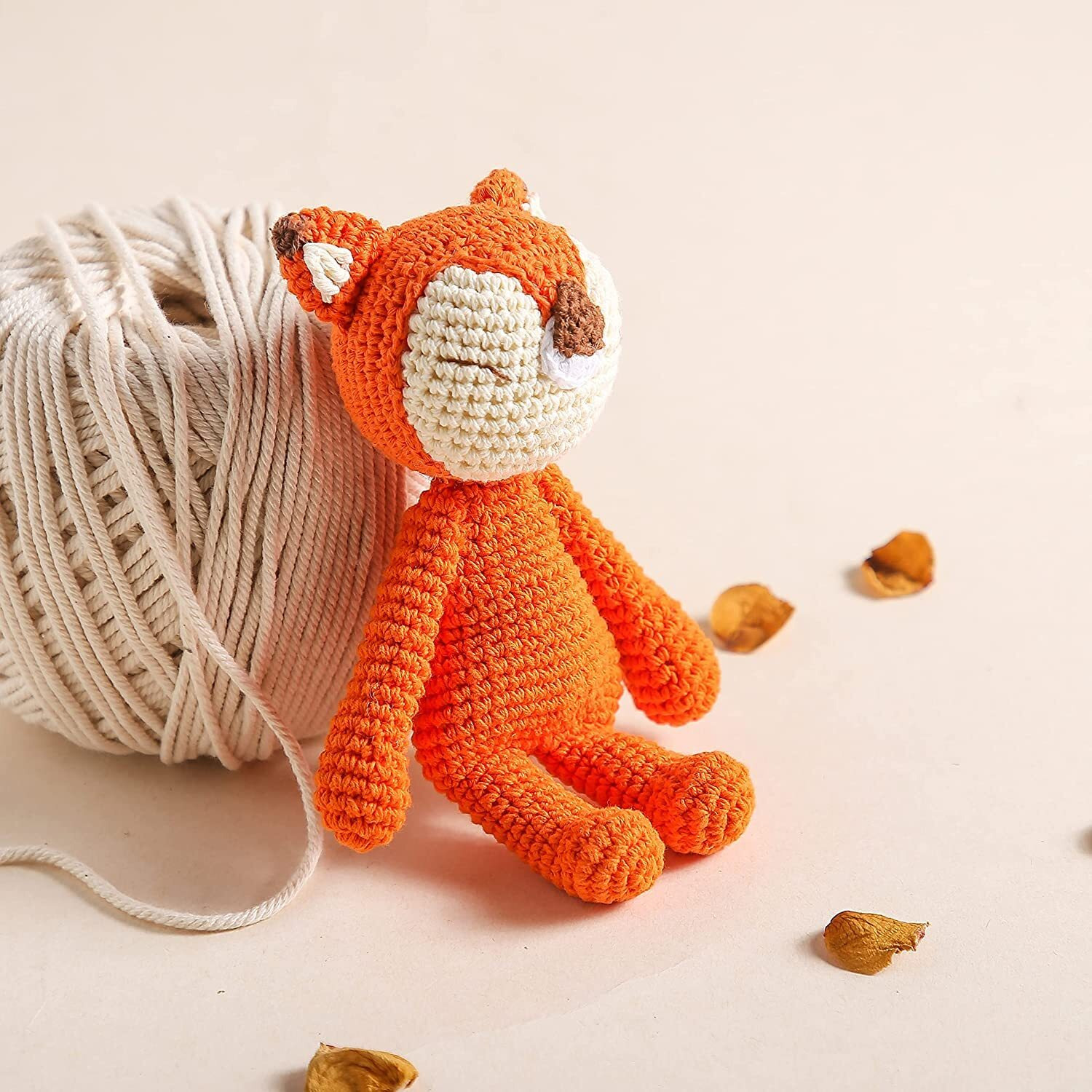 Sycamore East Wooden Baby Fox Rattle & Crochet Doll Plush Elephant Stuffed Animals Toy For Newborn | 100% Handmade Infant Soothe Toys For Sensory And Early Grips Development Gifts