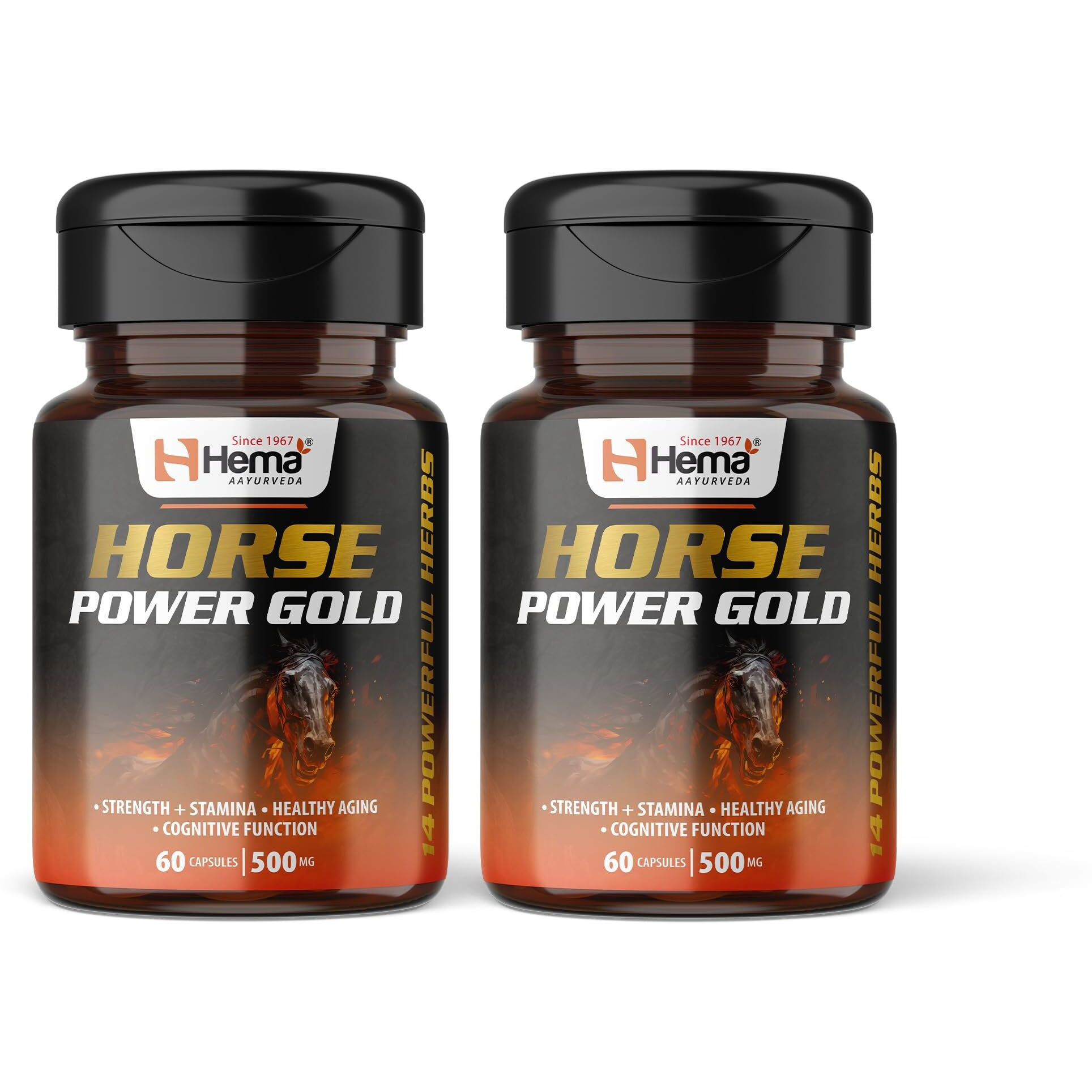 Hema Aayurveda Horse Power Gold Capsule For Men With Ashwagandha,Gokshura,Shatavri,Kauch Beej And 10+ Powerful Ayurvedic Ingridients Zero Side Effects 60 Counts Pack Of 2