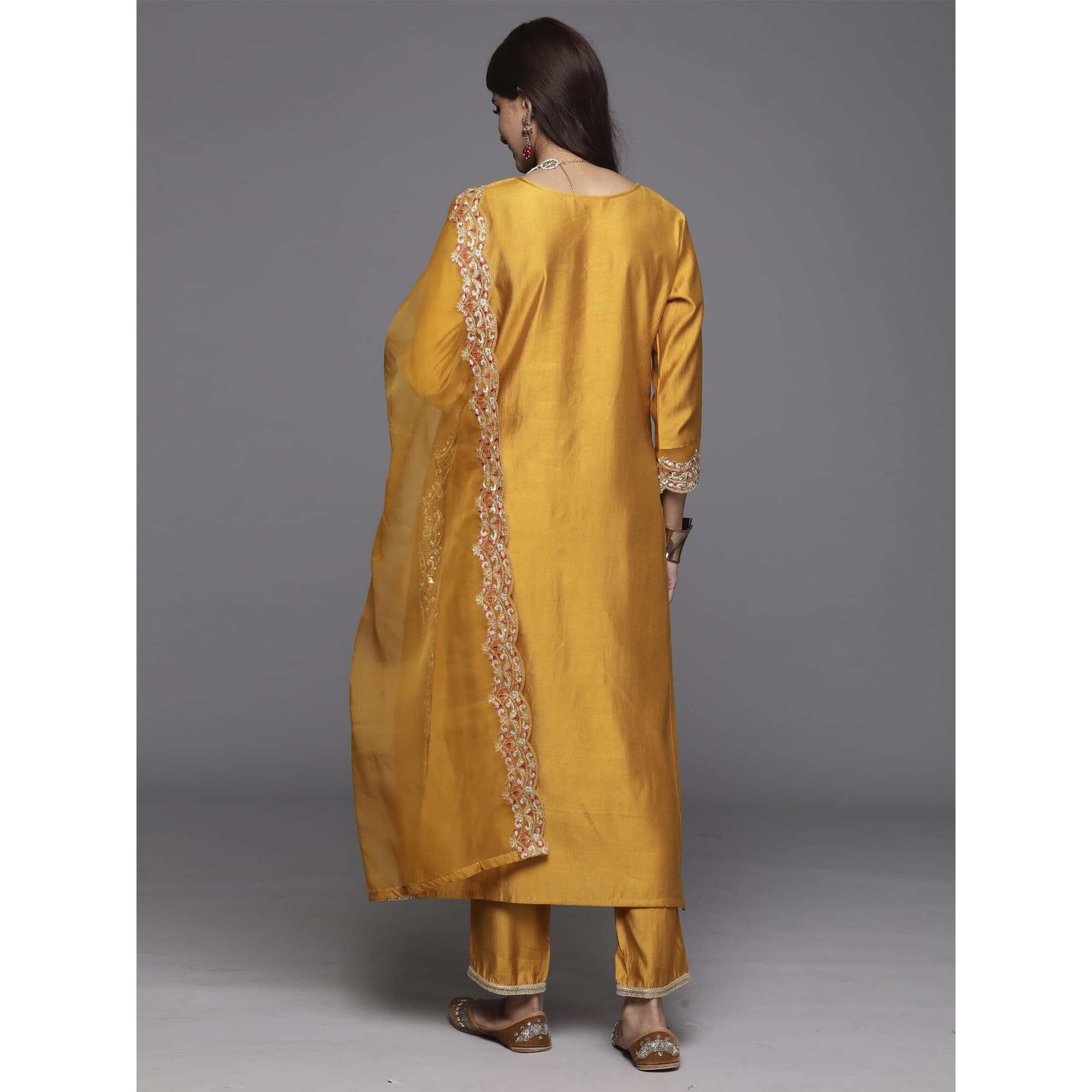 Indo Era Women's Embroidered Viscose Calf Length Straight Kurta Pant Set With Dupatta Set (Kh1Mt9425_Medium)