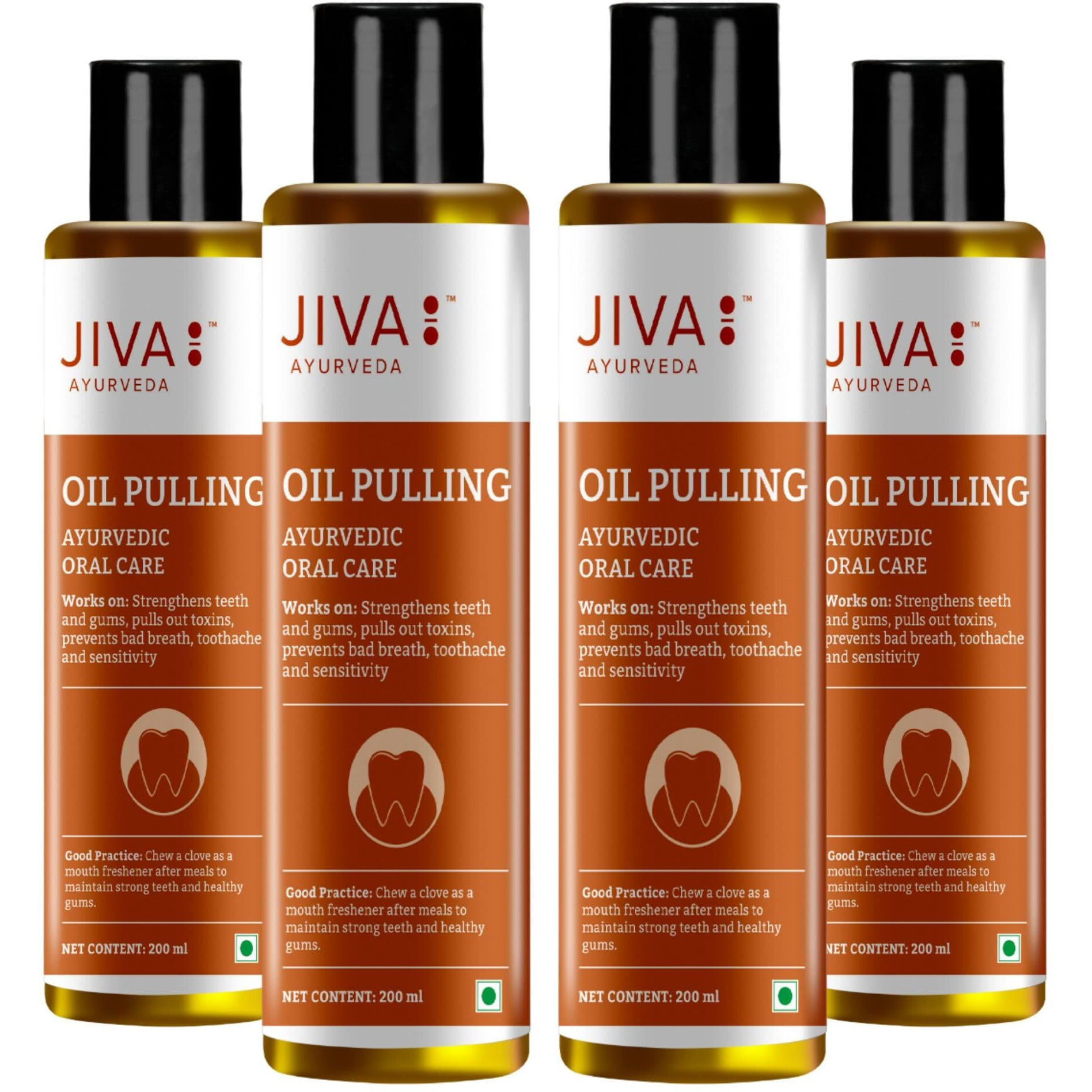 Jiva Oil Pulling 200Ml | Ayurvedic Oil For Oil Pulling | Deep Cleanses Mouth & Removes Toxins | Prevent Bad Breath, Alleviates Toothache & Sensitivity (Pack Of 4)