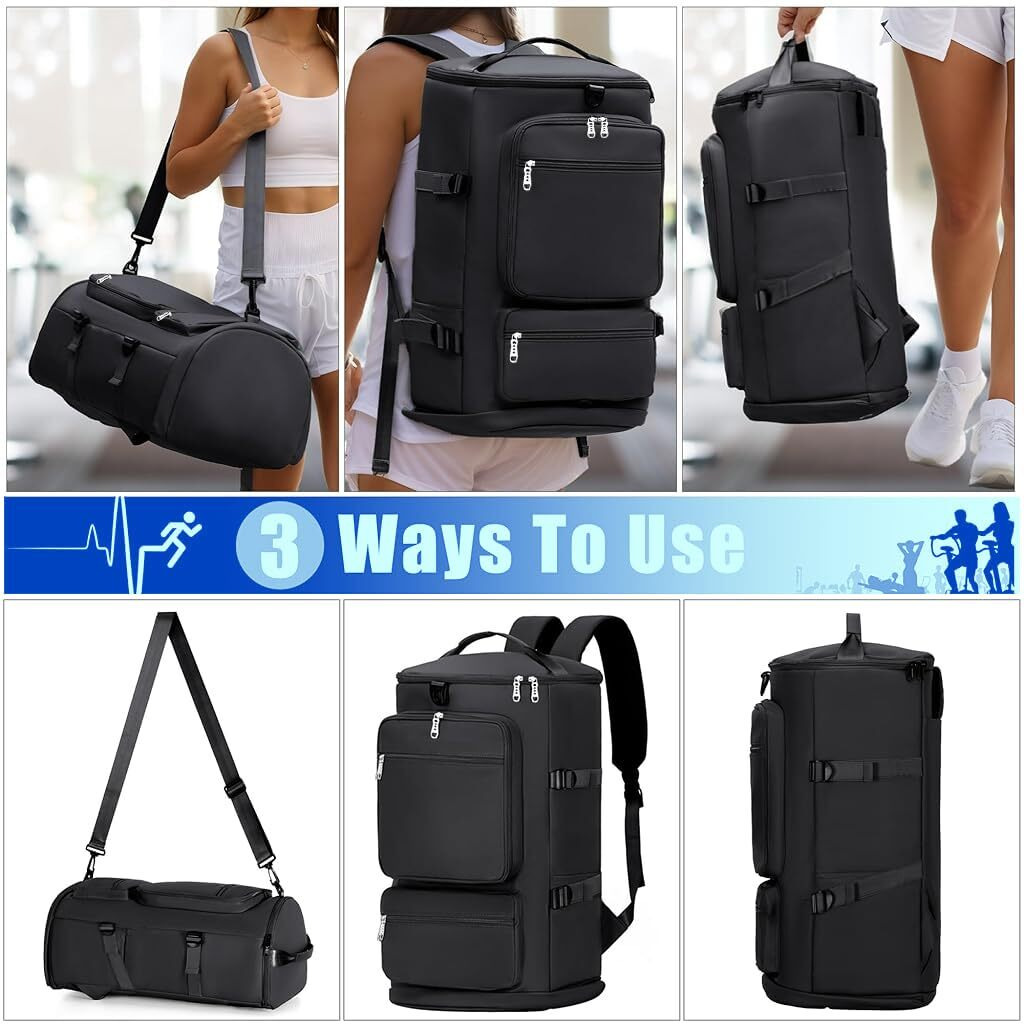 Gustave 40L Gym Bag, Waterproof Fitness Duffel Backpack With Shoe Compartment, Yoga Mat Strap, Travel Luggage Bag For Workout, Sports, Hiking, Camping, Nylon Lightweight & Durable With Shoulder Strap