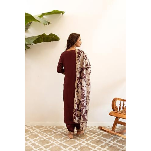Indo Era Women's Embroidered Viscose Rayon Calf Length Straight Salwar Suit With Dupatta Set (Kh5Wn6149_X-Large)