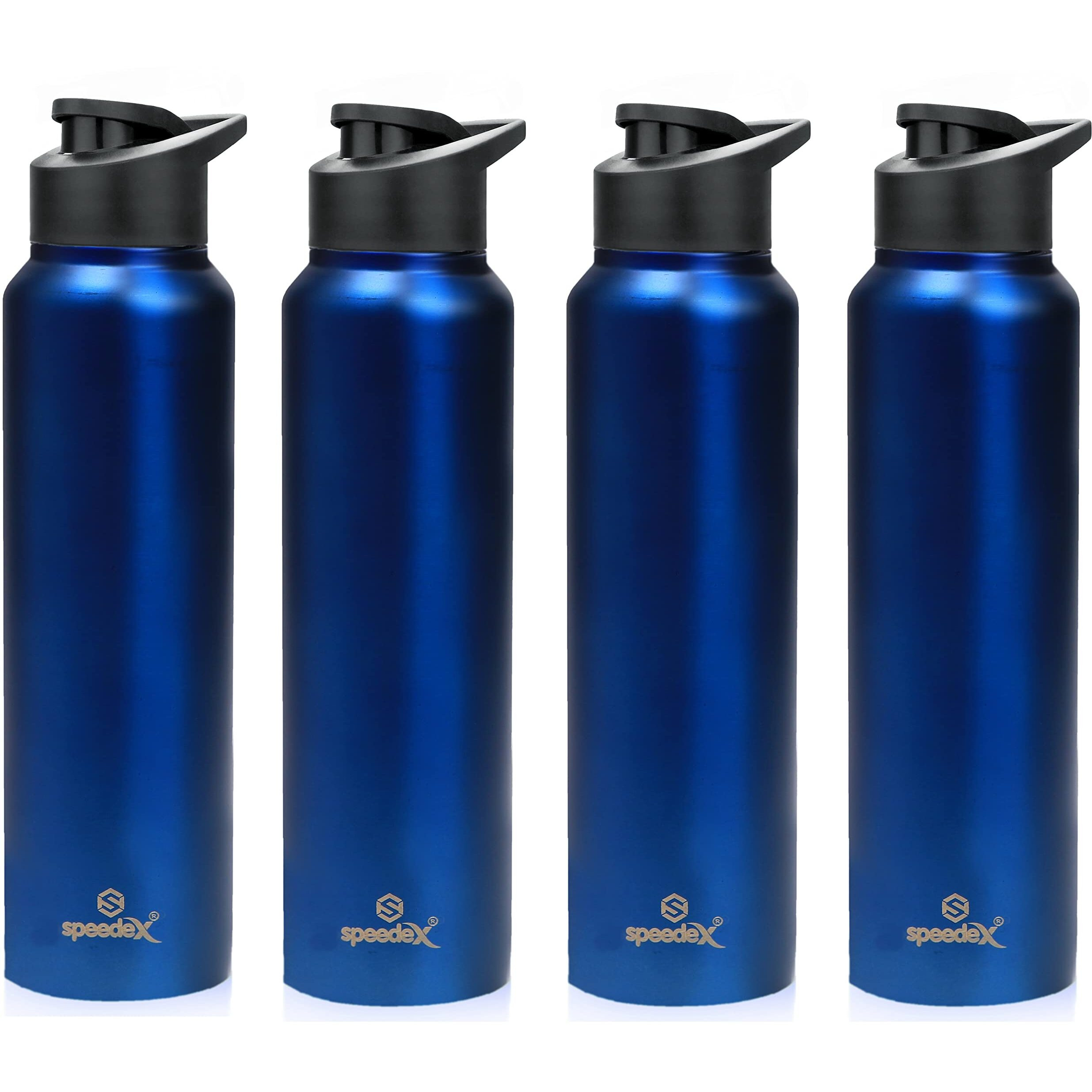 Speedex Stainless Steel Water Bottle 1 Ltr For Kids, Boys, Girls, 1 Litre Bottles For Gym, Sports, Fridge Use, School & Office - 1000Ml, Dark Blue Colour, Set Of 4, Sipper Cap