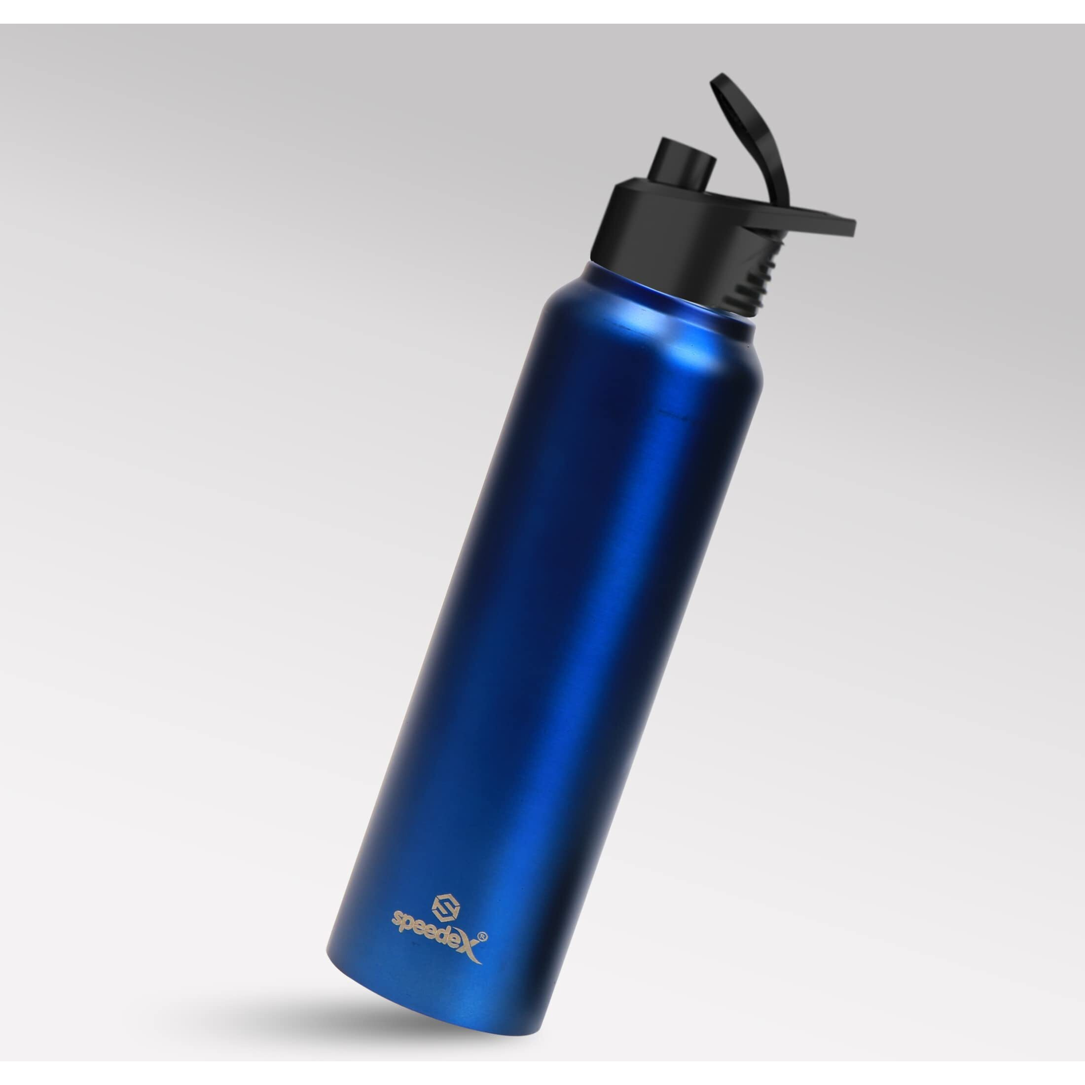 Speedex Stainless Steel Water Bottle 1 Ltr For Kids, Boys, Girls, 1 Litre Bottles For Gym, Sports, Fridge Use, School & Office - 1000Ml, Dark Blue Colour, Set Of 4, Sipper Cap