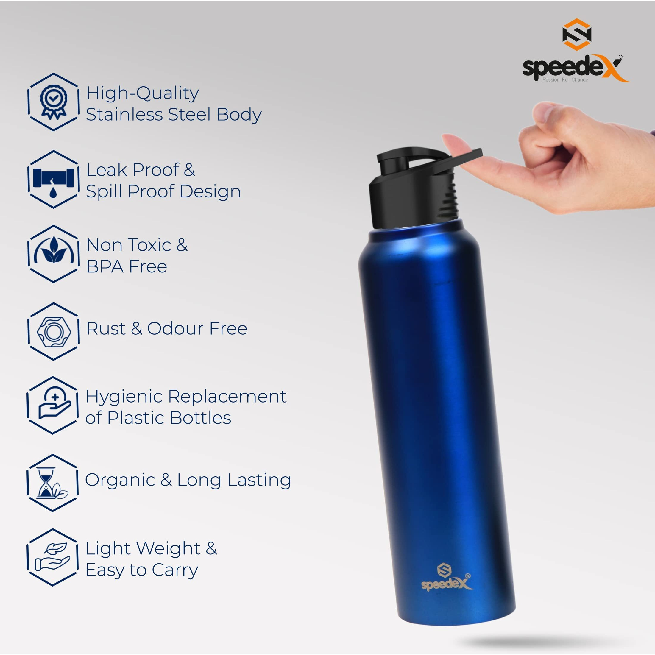 Speedex Stainless Steel Water Bottle 1 Ltr For Kids, Boys, Girls, 1 Litre Bottles For Gym, Sports, Fridge Use, School & Office - 1000Ml, Dark Blue Colour, Set Of 4, Sipper Cap