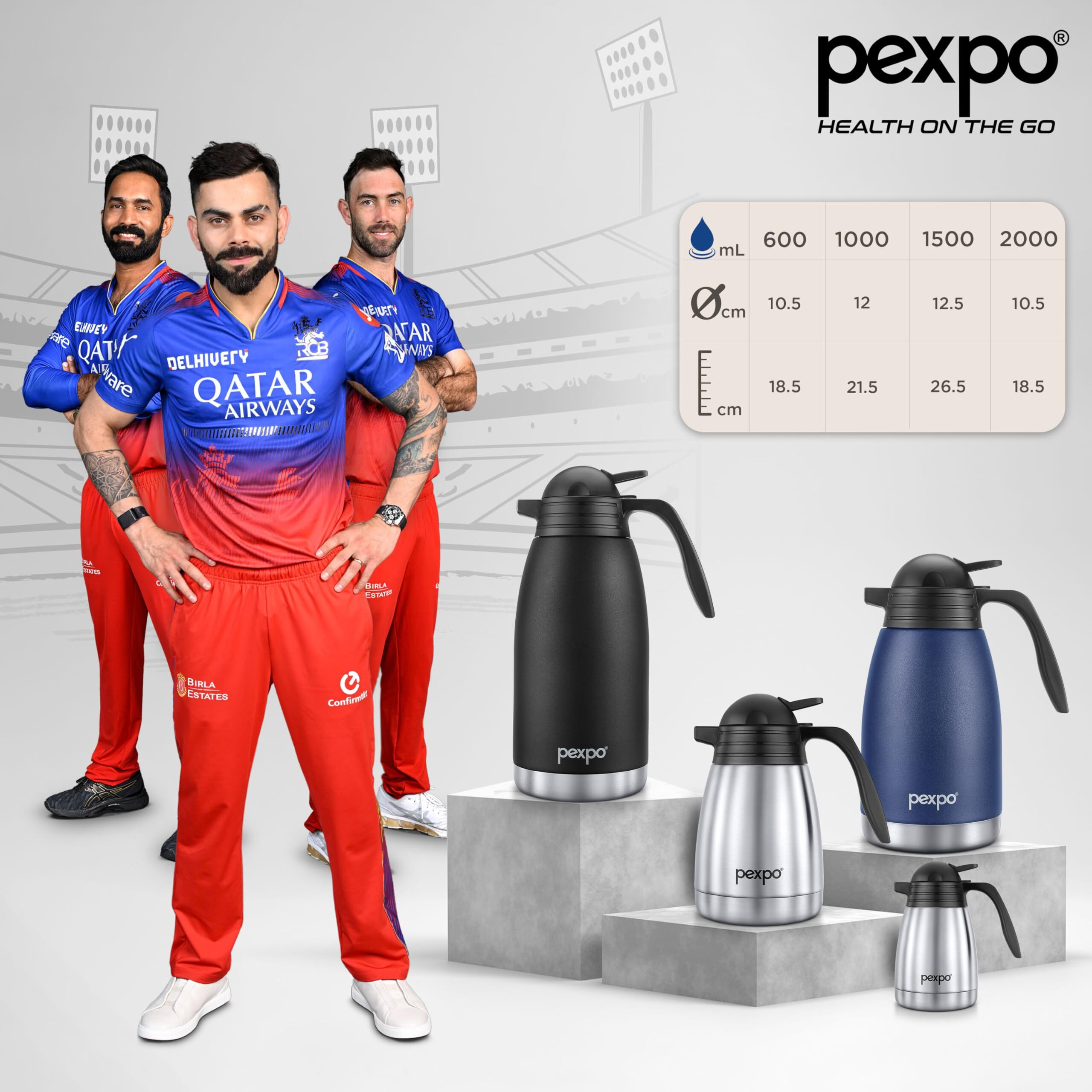 Pexpo Cosmo Stainless Steel Thermal Carafe |1000Ml,Silver | Double Walled Vacuum Insualted With Lid - Coffee/Tea Carafe Heat & Cold Retention