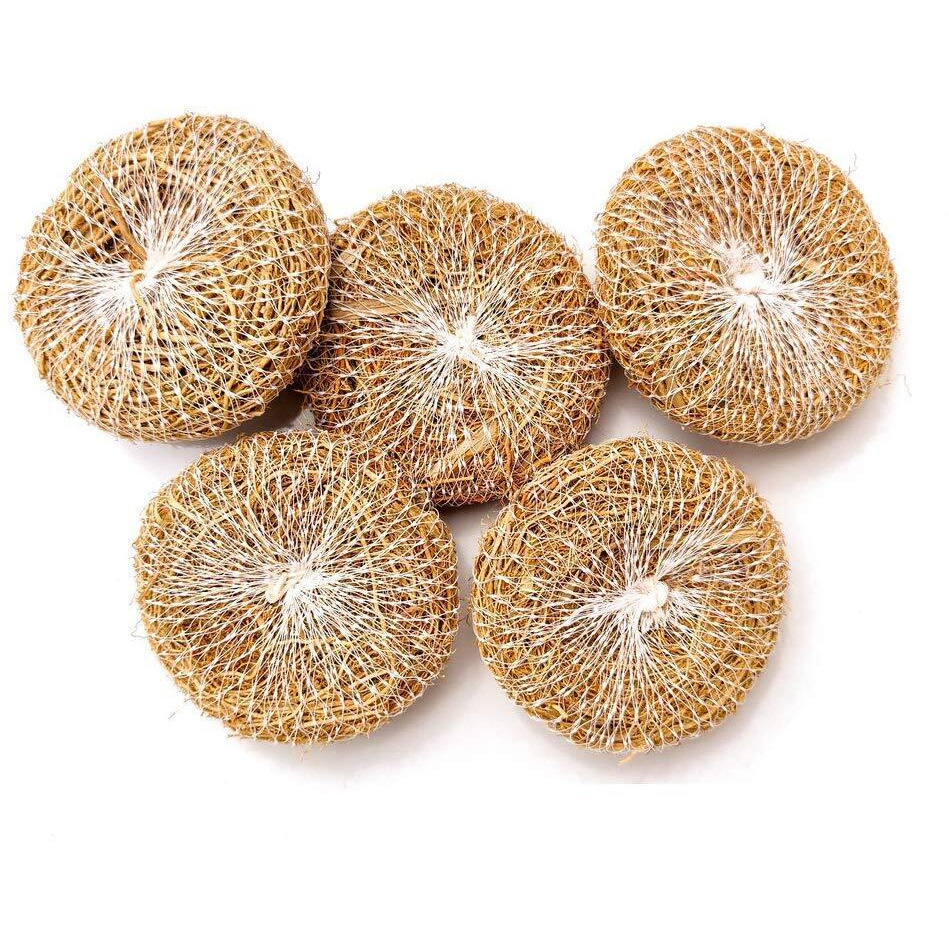 Orgo Dream Vetiver Scrub Natural Loofah Pad-Handmade Ayurvedic Kerala Ramacham Scrubber Made Of Khus Roots-Skin Exfoliating Organic Round Shower Loofah & Bath Sponge-Vegan Body Brush (Pack Of 5)