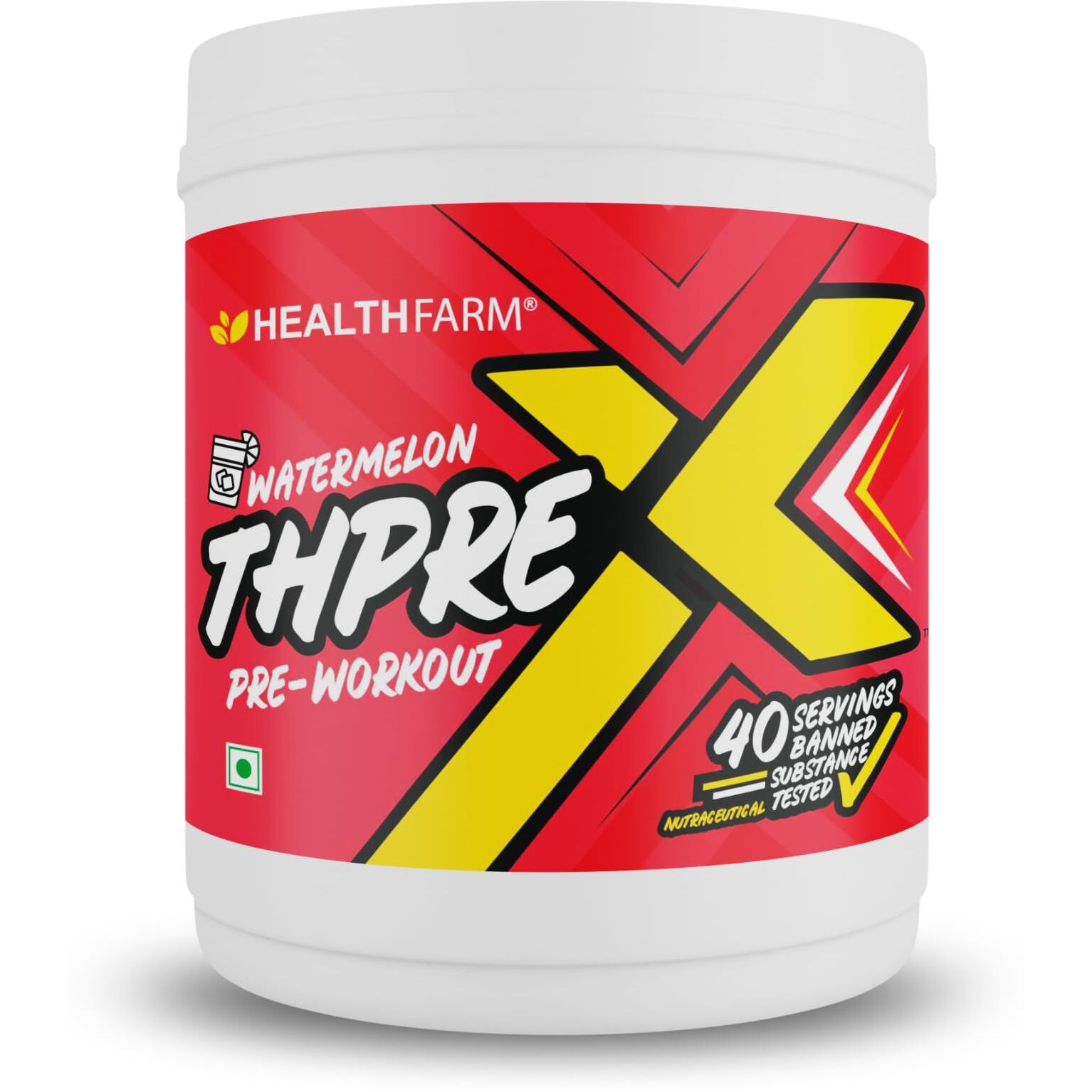 Healthfarm Thpre X Pre Workout Powder| Sports Nutrition Supplement For Men & Women - For Working Out, Hydration, Mental Focus & Energy - 40 Servings (500G, Watermelon)