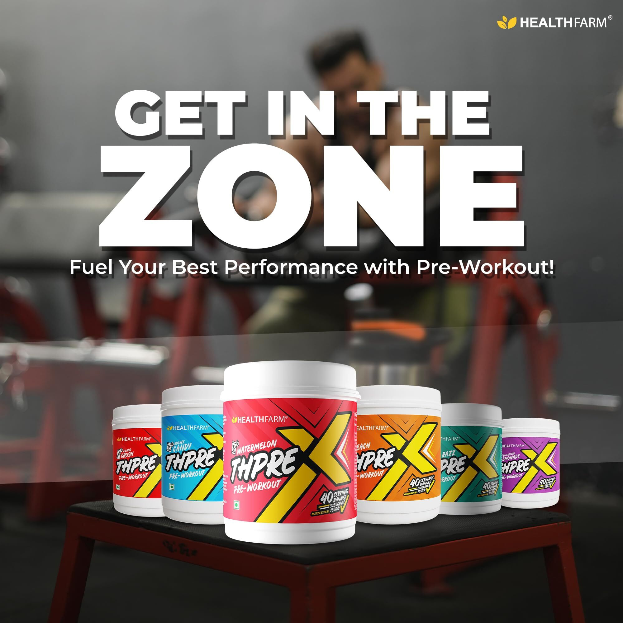 Healthfarm Thpre X Pre Workout Powder| Sports Nutrition Supplement For Men & Women - For Working Out, Hydration, Mental Focus & Energy - 40 Servings (500G, Watermelon)