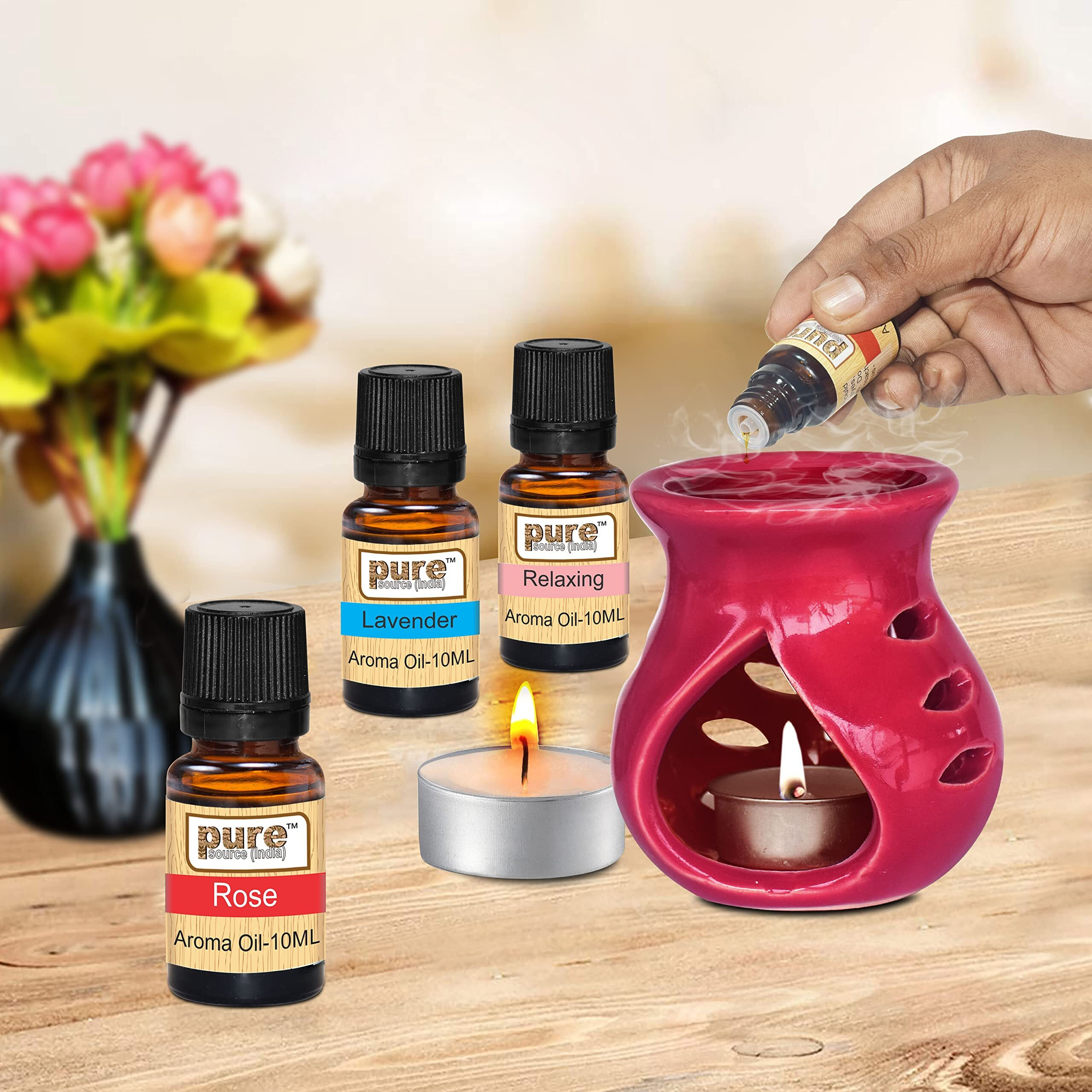 Pure Source India Essential Aroma Oil Combo Of 15 (Lemon Grass,Lavender,Jasmine,Rose,Sandal Wood,Mogra,Vanilla,Eucalyptus,Pippermint,Citronella,Orange,Night Queen,Green Tea & White Tea) 10 Ml Each