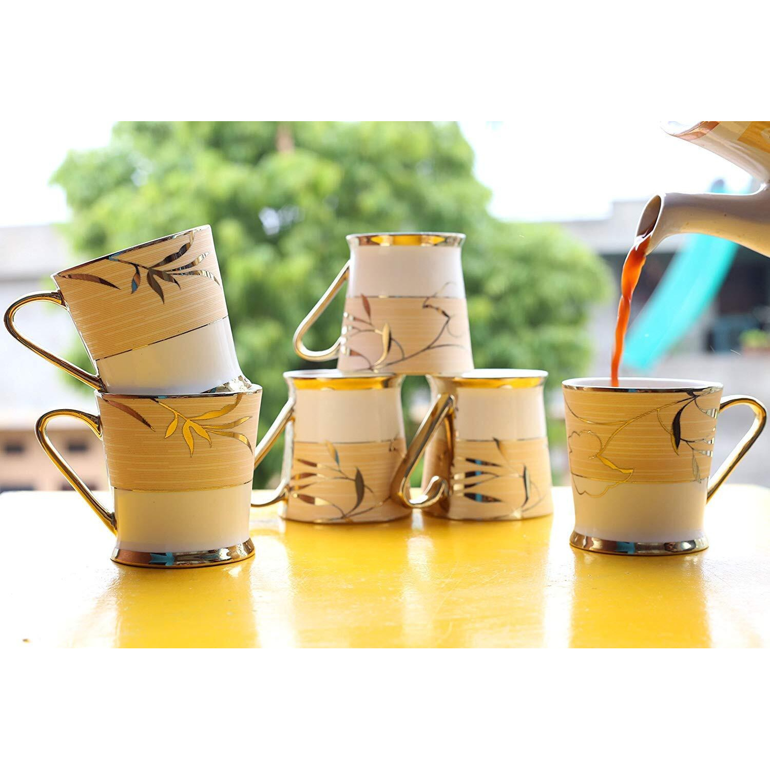 Femora Indian Ceramic Tea Cup, 200 Ml, Set Of 6, Multi-Color (Not Microwave Safe)
